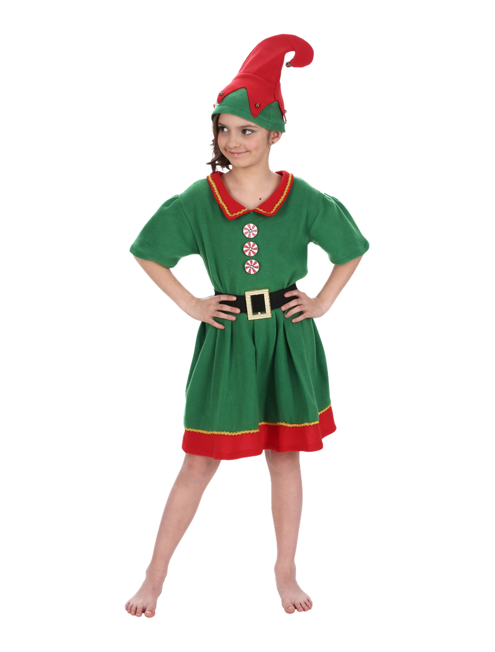 Kleid Weihnachtselfe 3-tlg. Kinder rot/grün 116