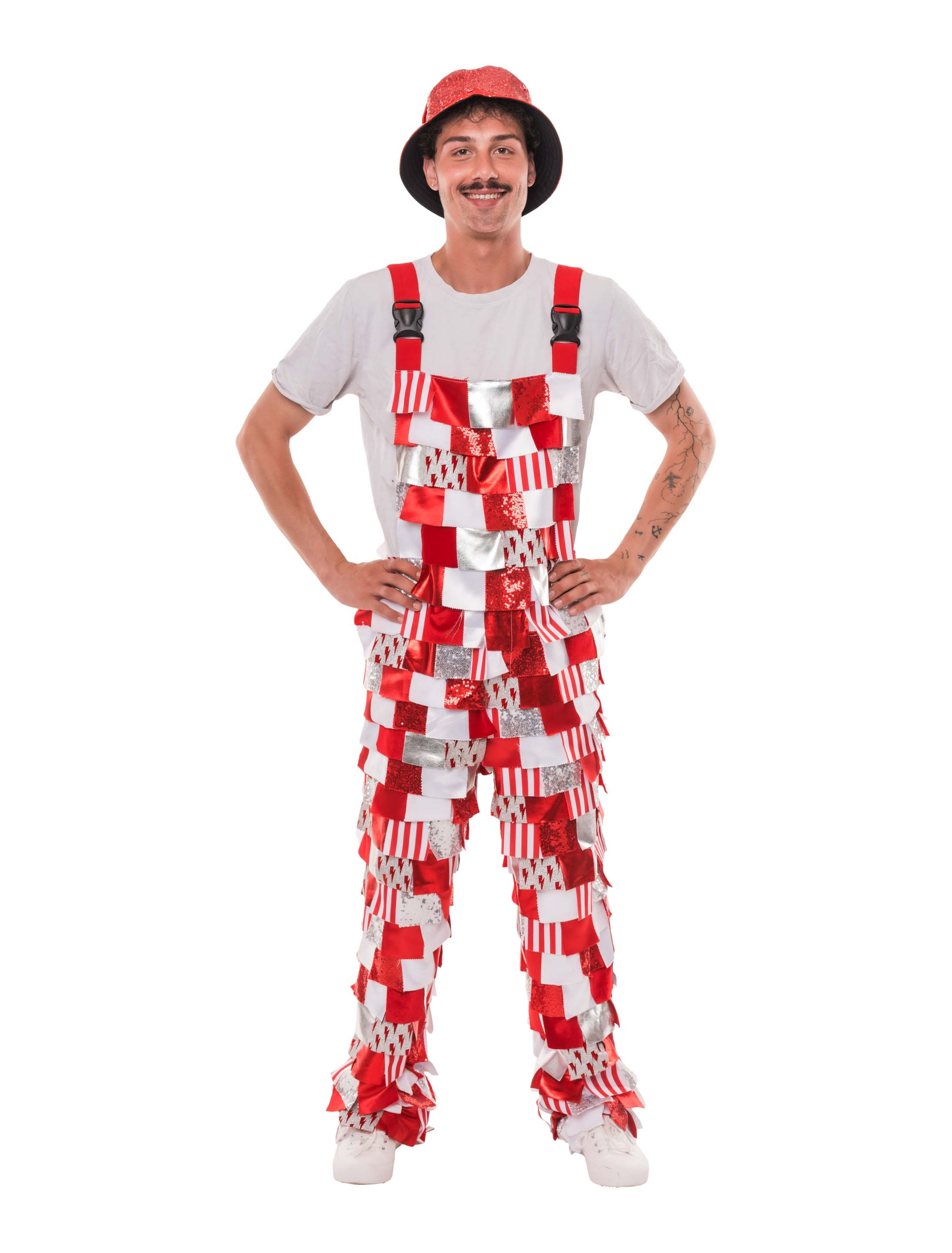 Latzhose Lappen deluxe rot/weiß 58