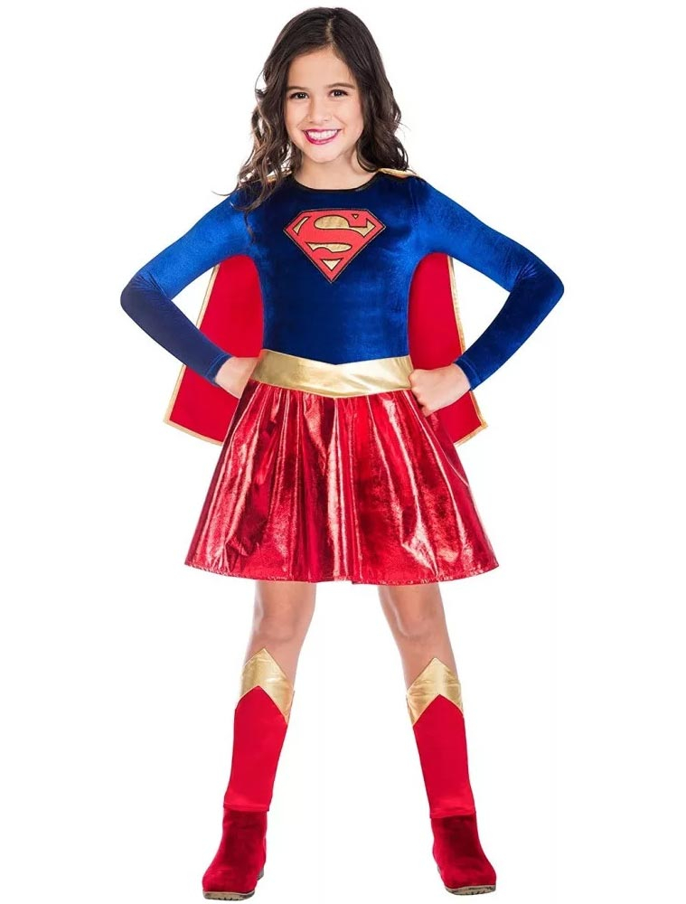 Supergirl 3-tlg. Kinder blau/rot 8-10 Jahre