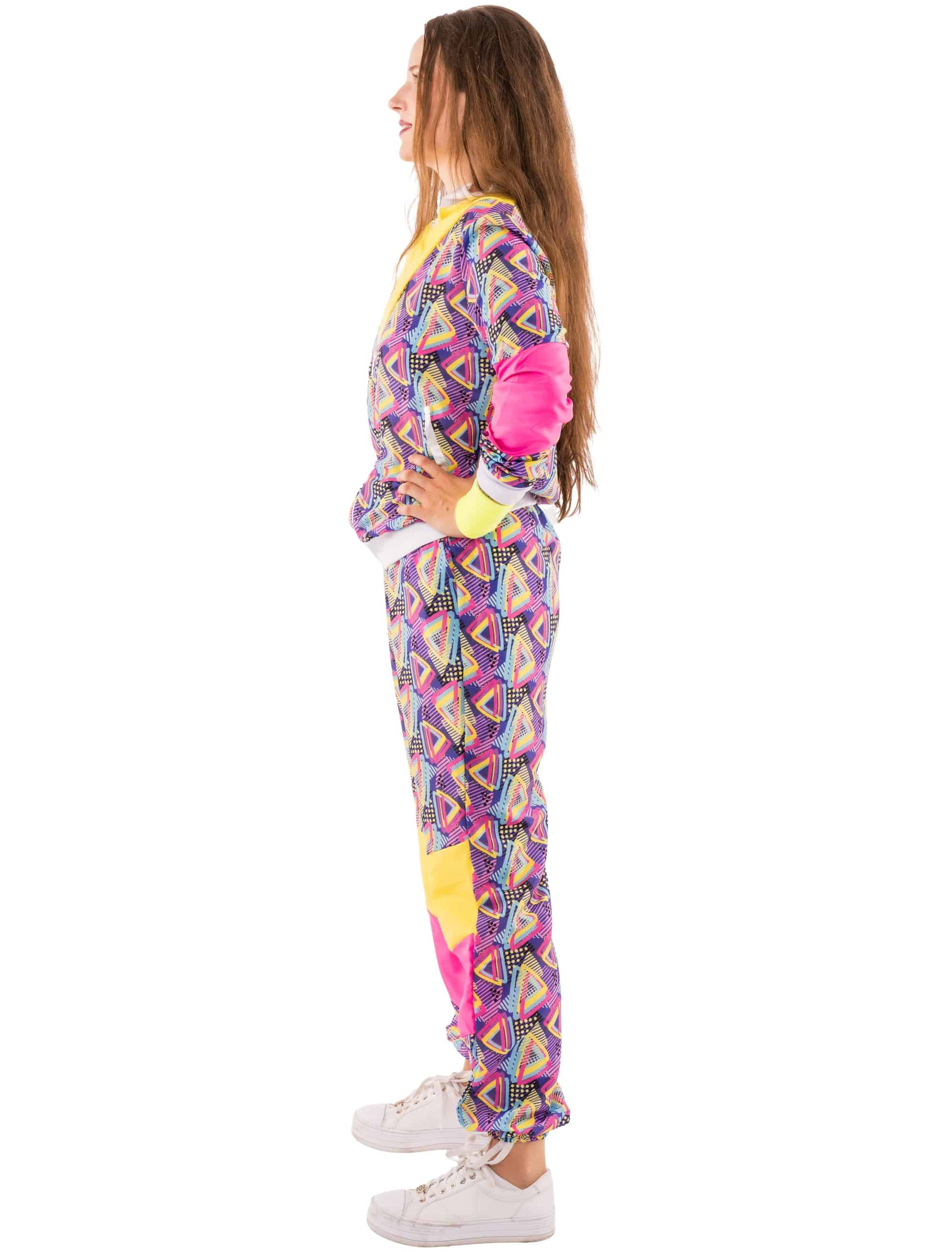 Jogging Anzug 90er Dreiecke 2 tlg. Print pink/gelb S