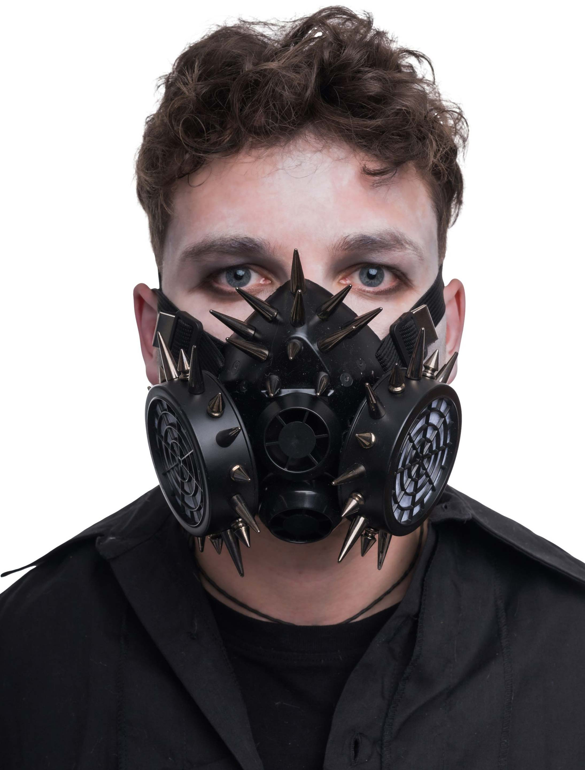 Gasmaske mit Nieten Unifarben schwarz