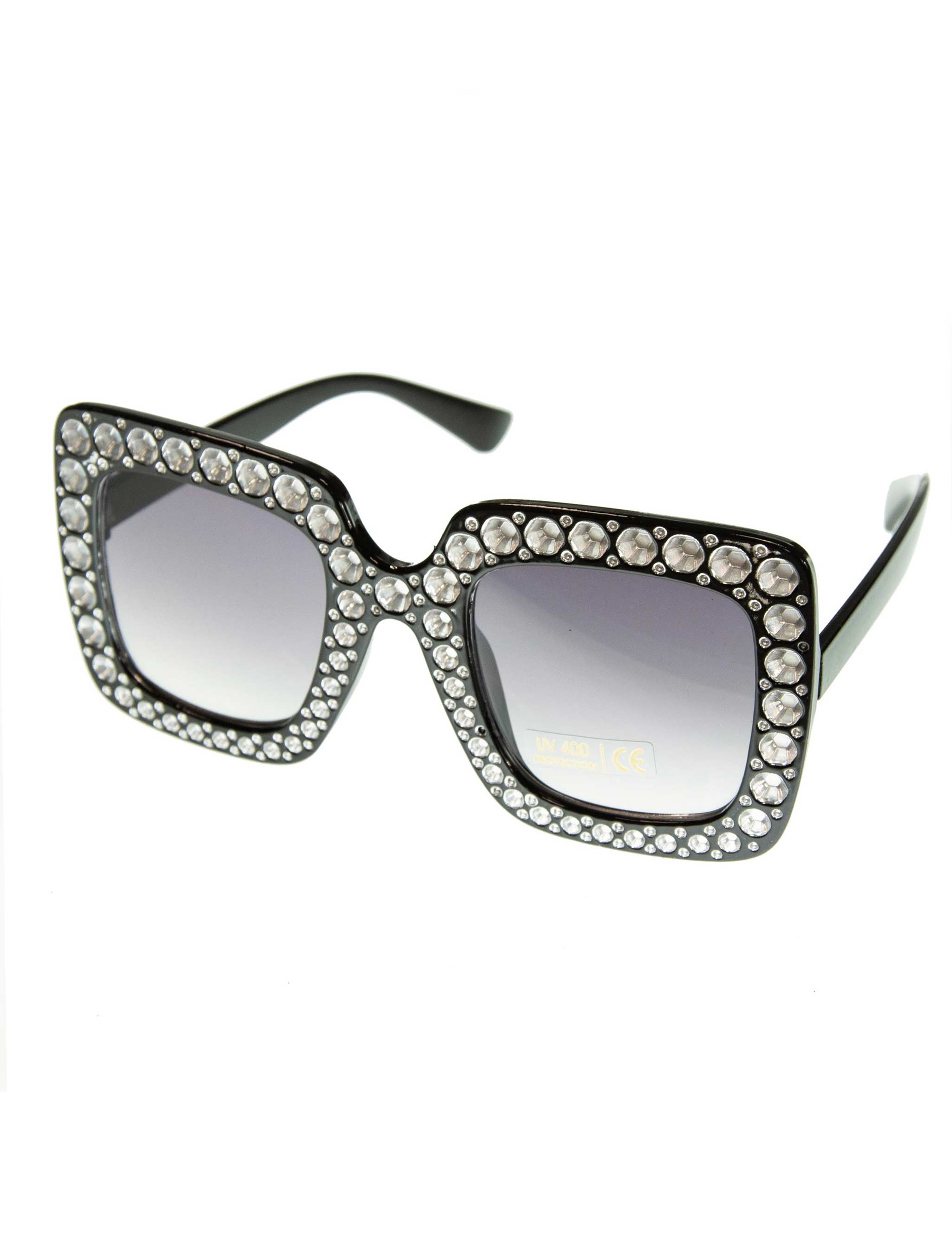Brille eckig mit Strass grau