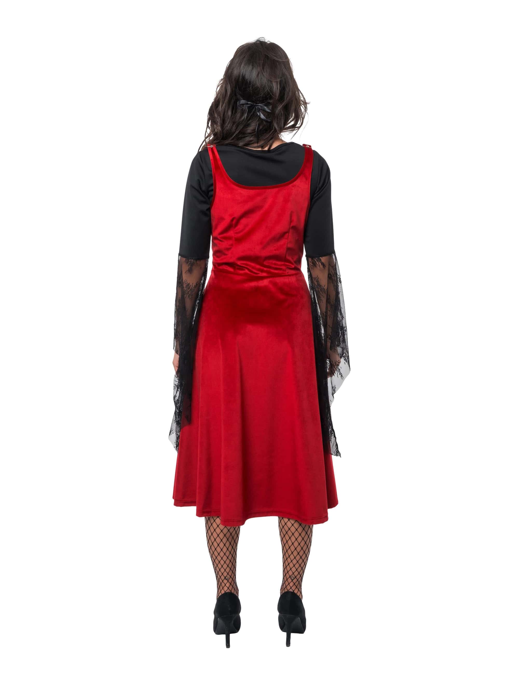 Samtkleid Vampirin Damen rot/schwarz S