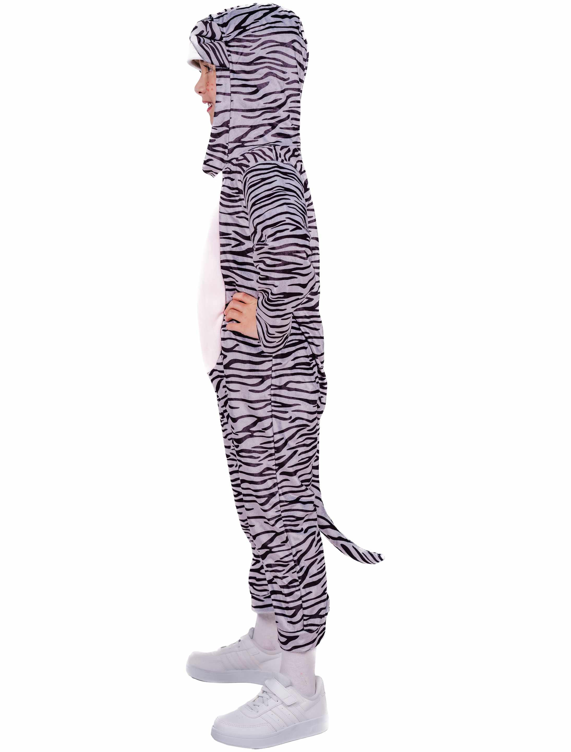 Jumpsuit mit Kapuze Tiger Kinder schwarz/weiß 116/128