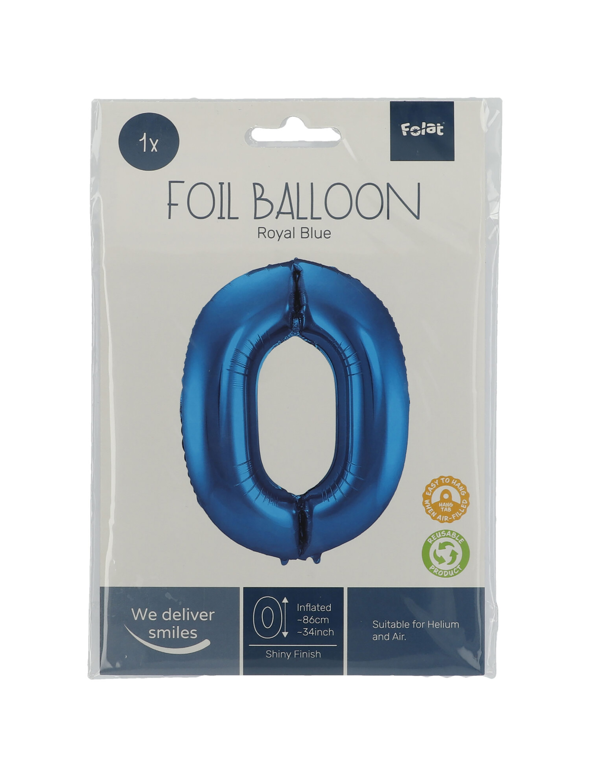 Folienballon Zahl 0 L blau
