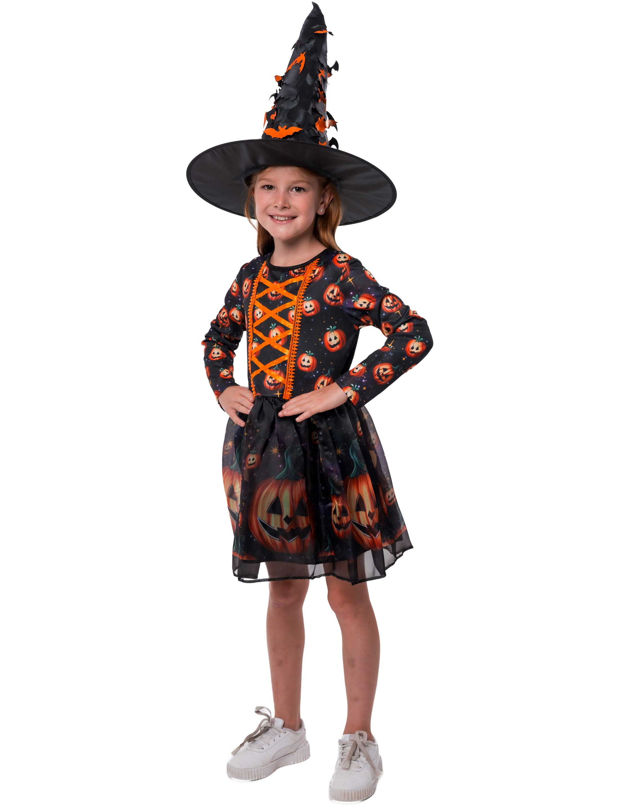 Kleid Hexe mit Kürbis Kinder schwarz/orange 116