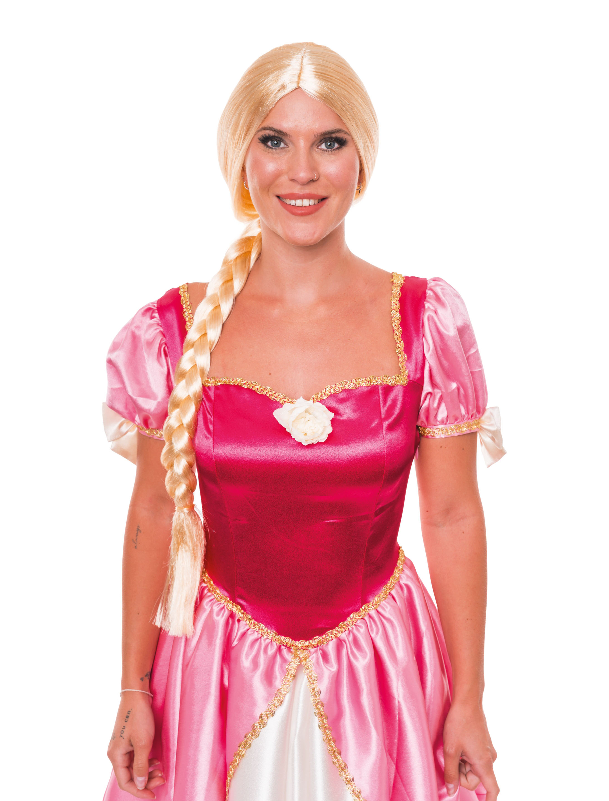 Perücke mit langem geflochtenem Zopf blond