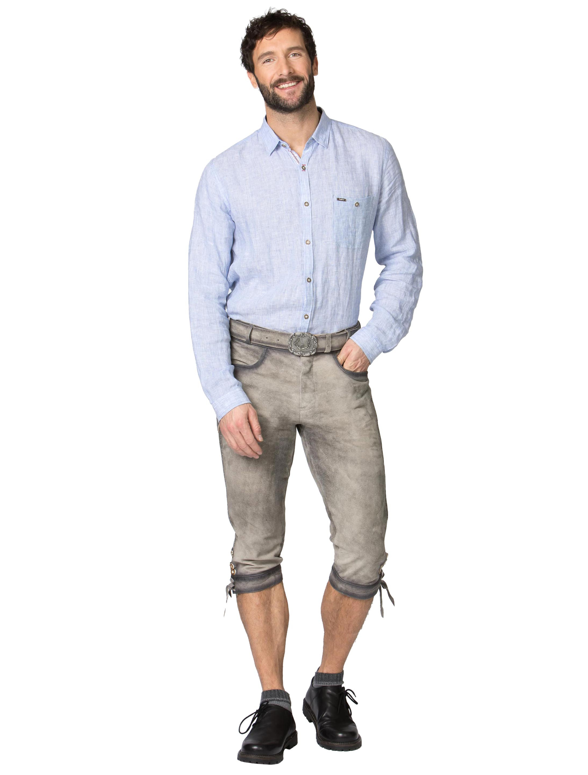 Lederhose Siegbert Herren grau 54