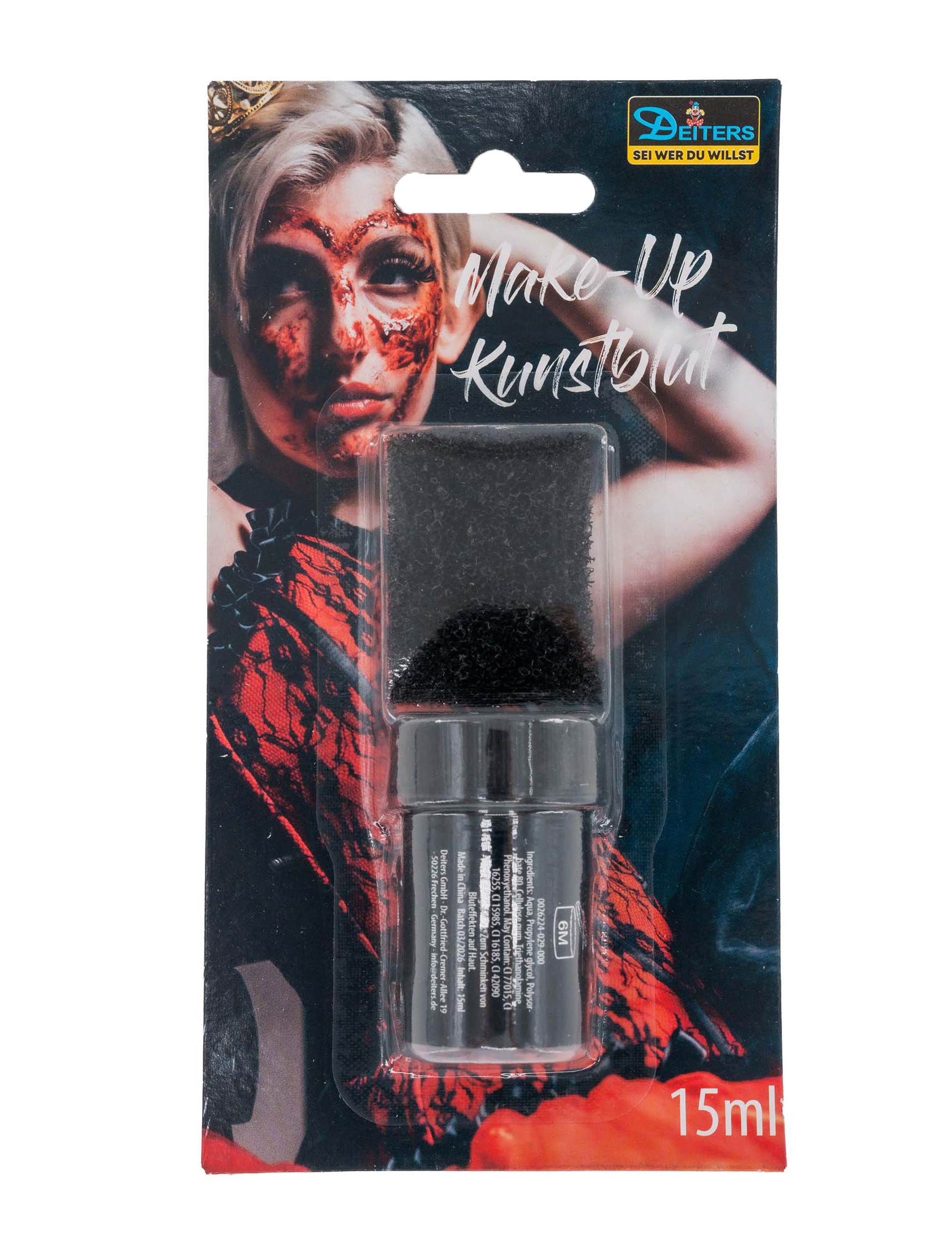 Make-Up Kunstblut verkrustet mit Schwämmchen 15ml schwarz/rot