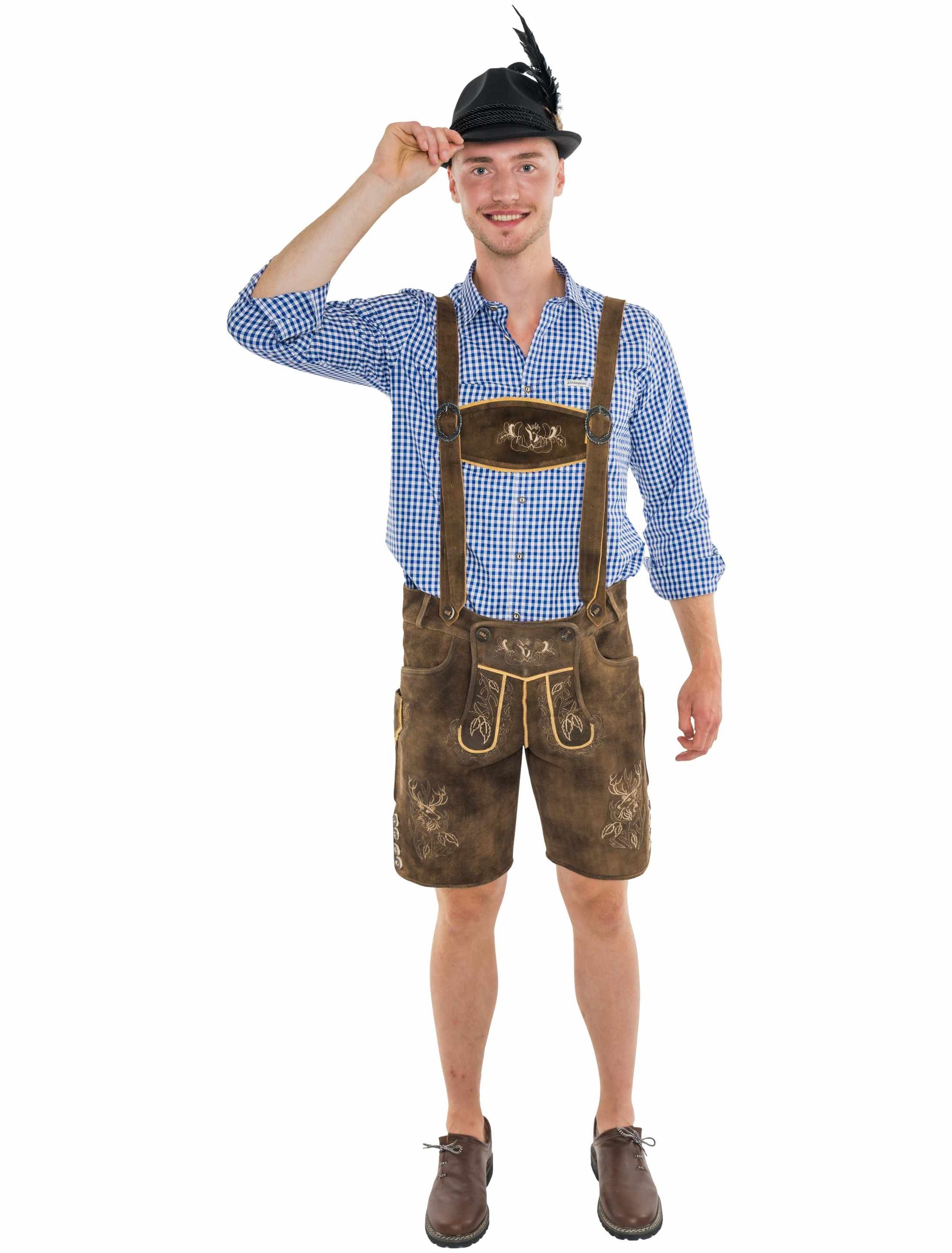 Lederhose kurz mit Hirsch Herren braun XL
