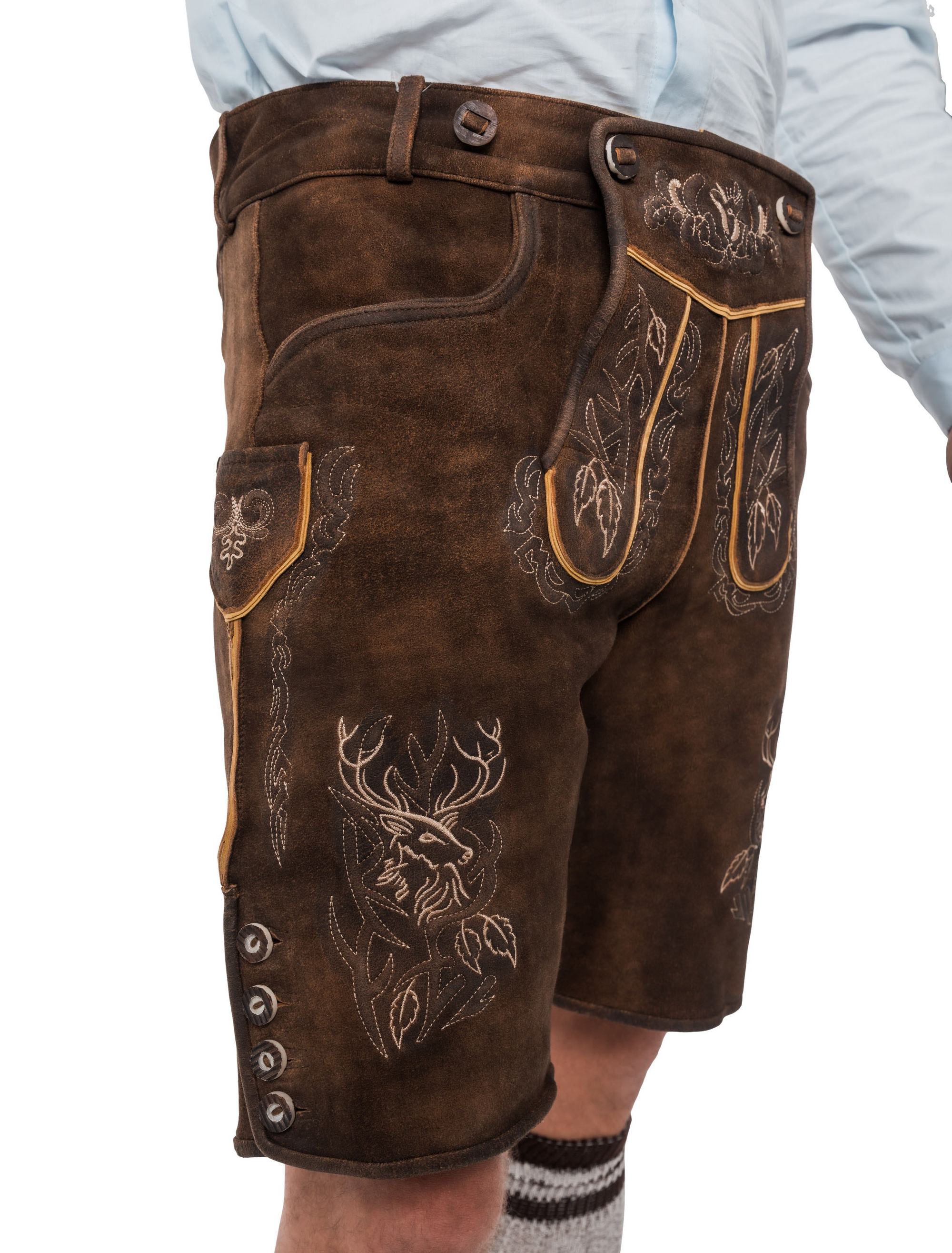 Lederhose kurz mit Hirsch Herren braun 2XL