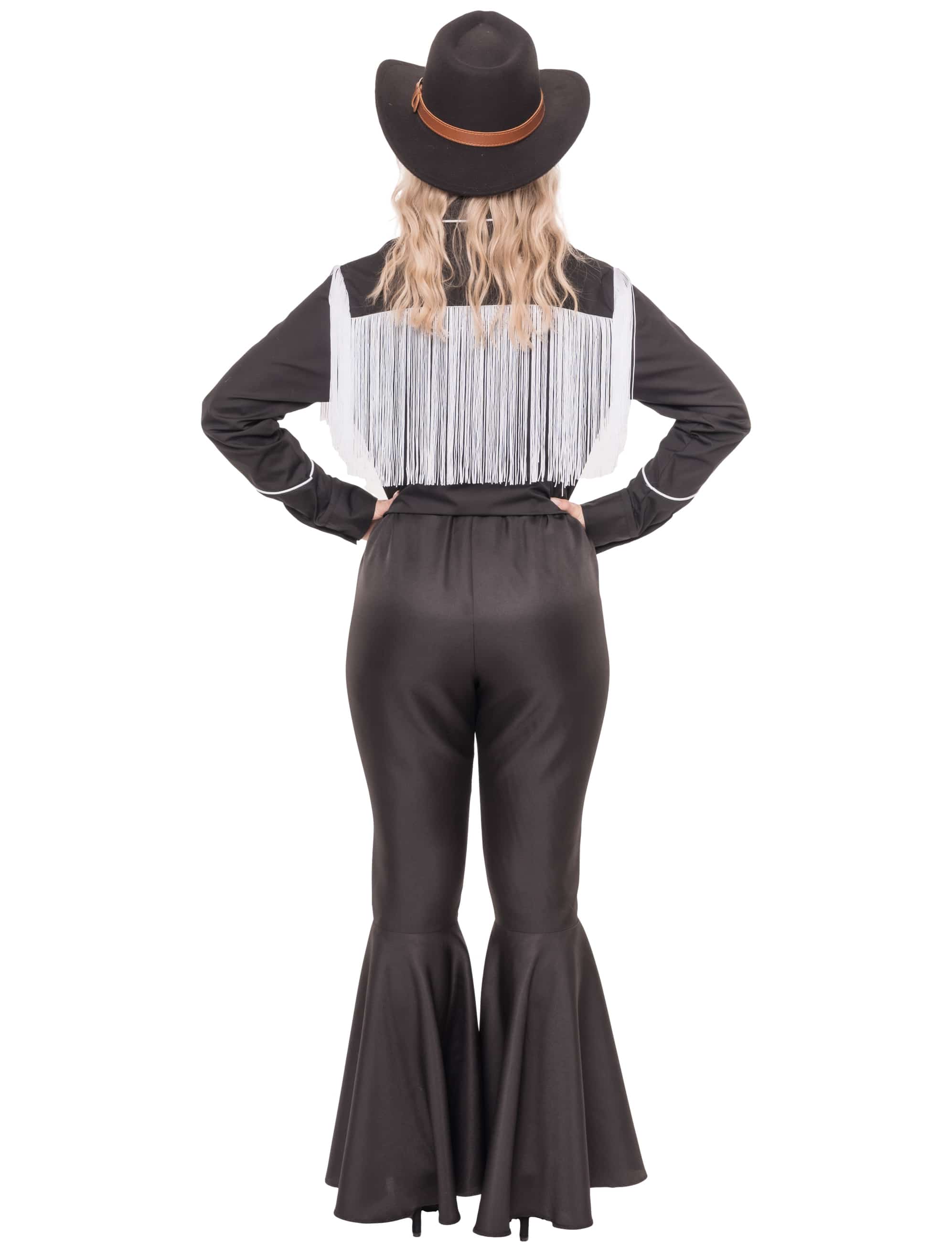Bluse Cowgirl mit Fransen Damen schwarz/weiß S/M