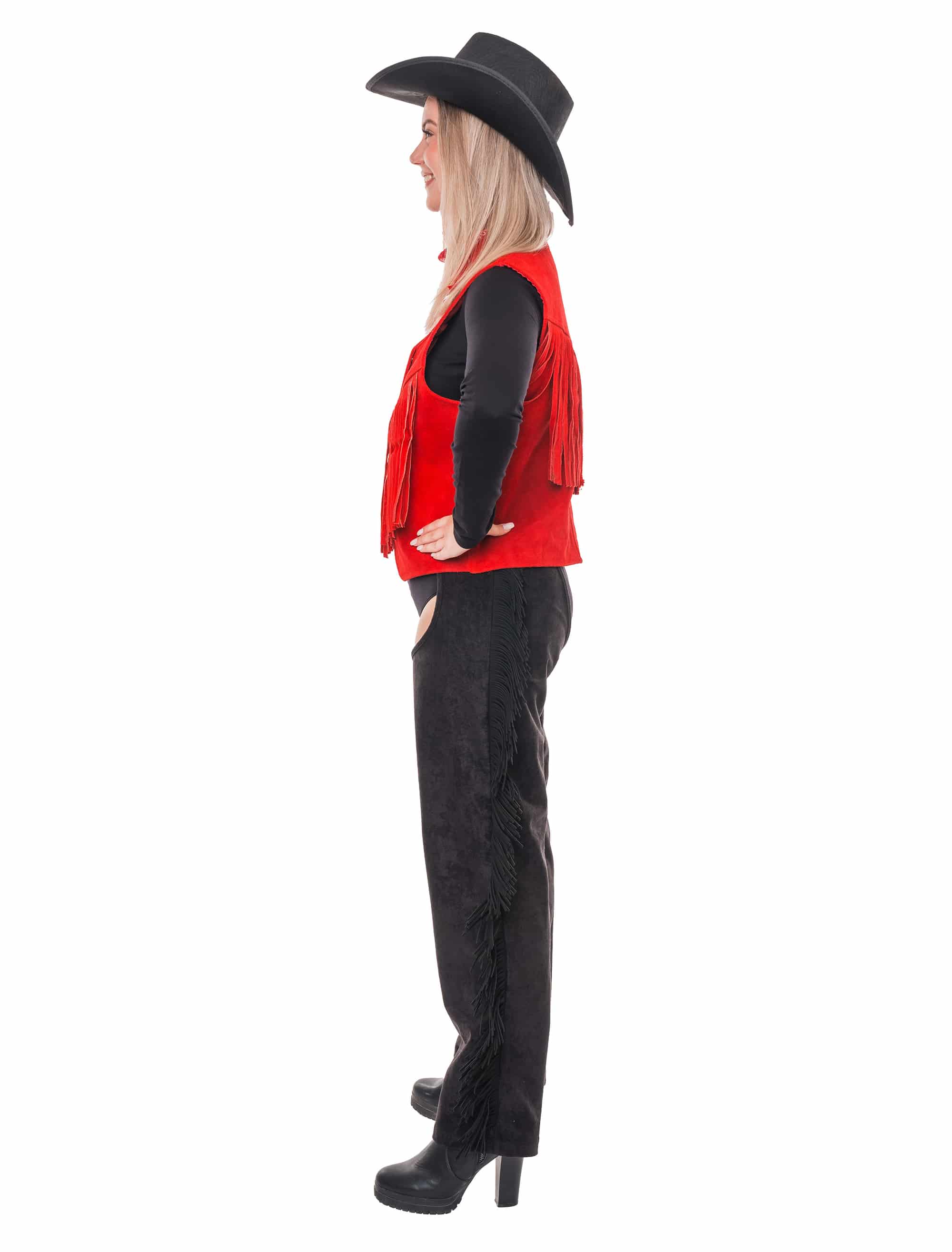 Lederweste mit Fransen Damen rot S/M
