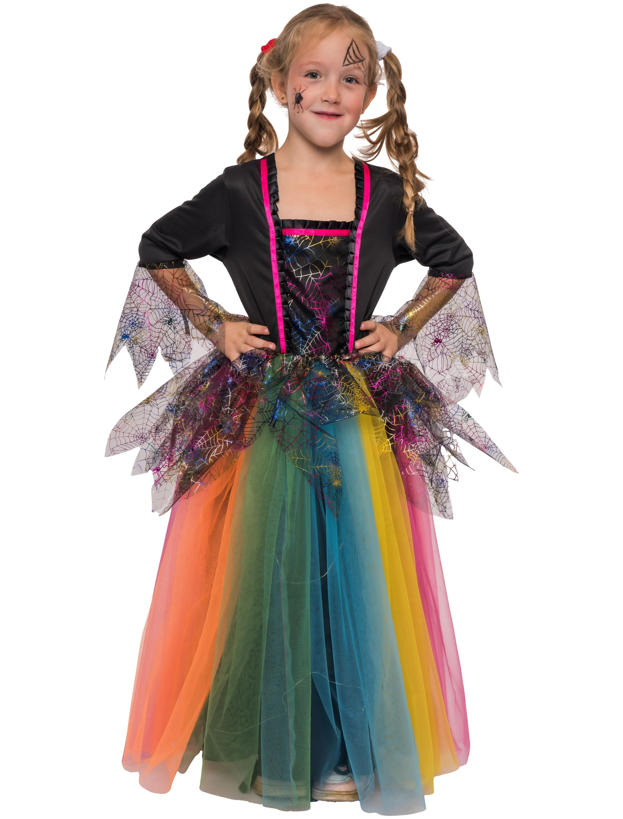 Kleid Hexe mit Regenbogentüll Mädchen bunt 140