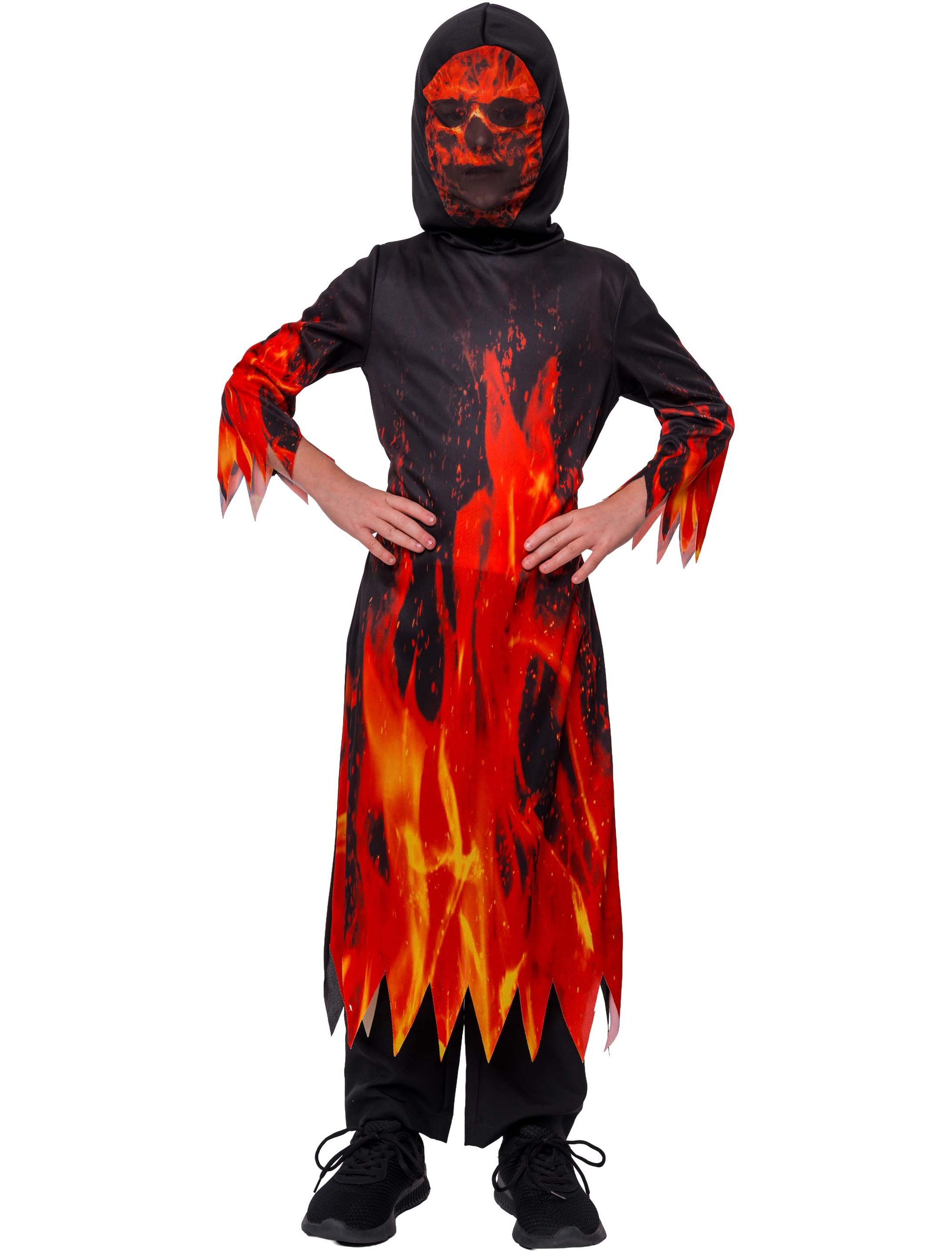 Kostüm Feuerteufel mit Kapuze Kinder schwarz/rot 116