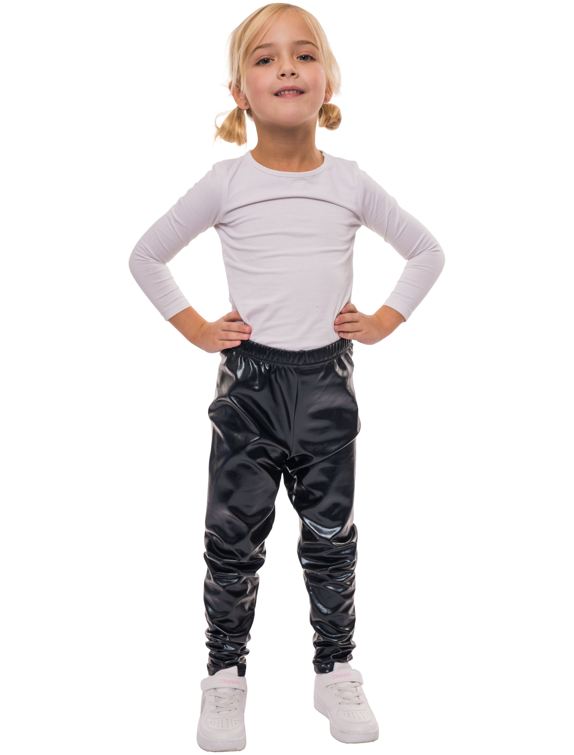 Leggings Kinder metallic Mädchen schwarz 104-116