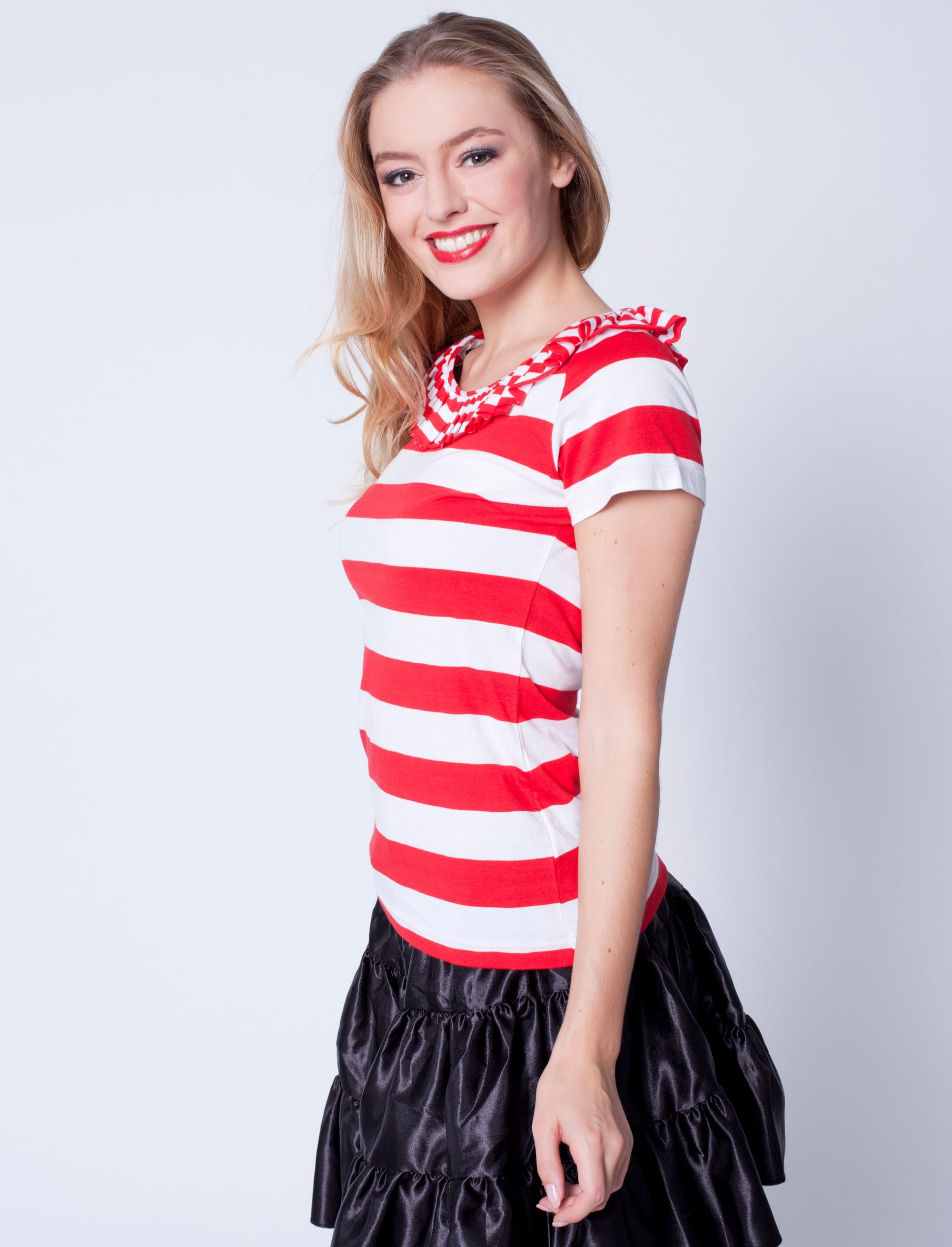 Rüschenshirt rot/weiß S