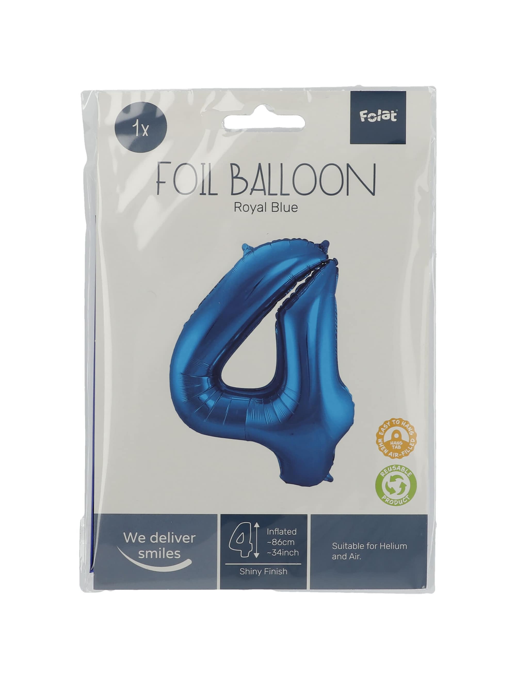 Folienballon Zahl 4 L blau