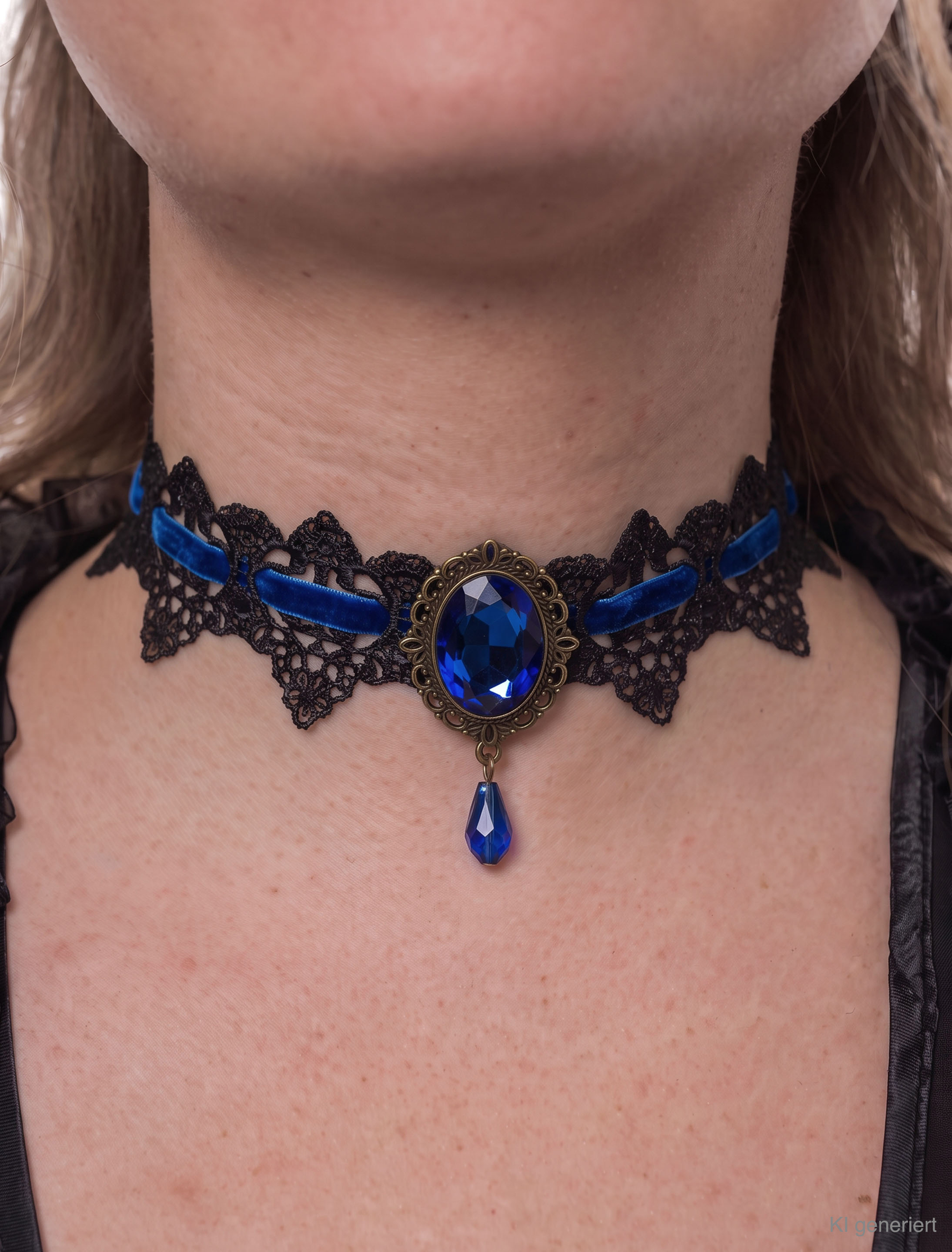 Choker mit Kristall schwarz/blau