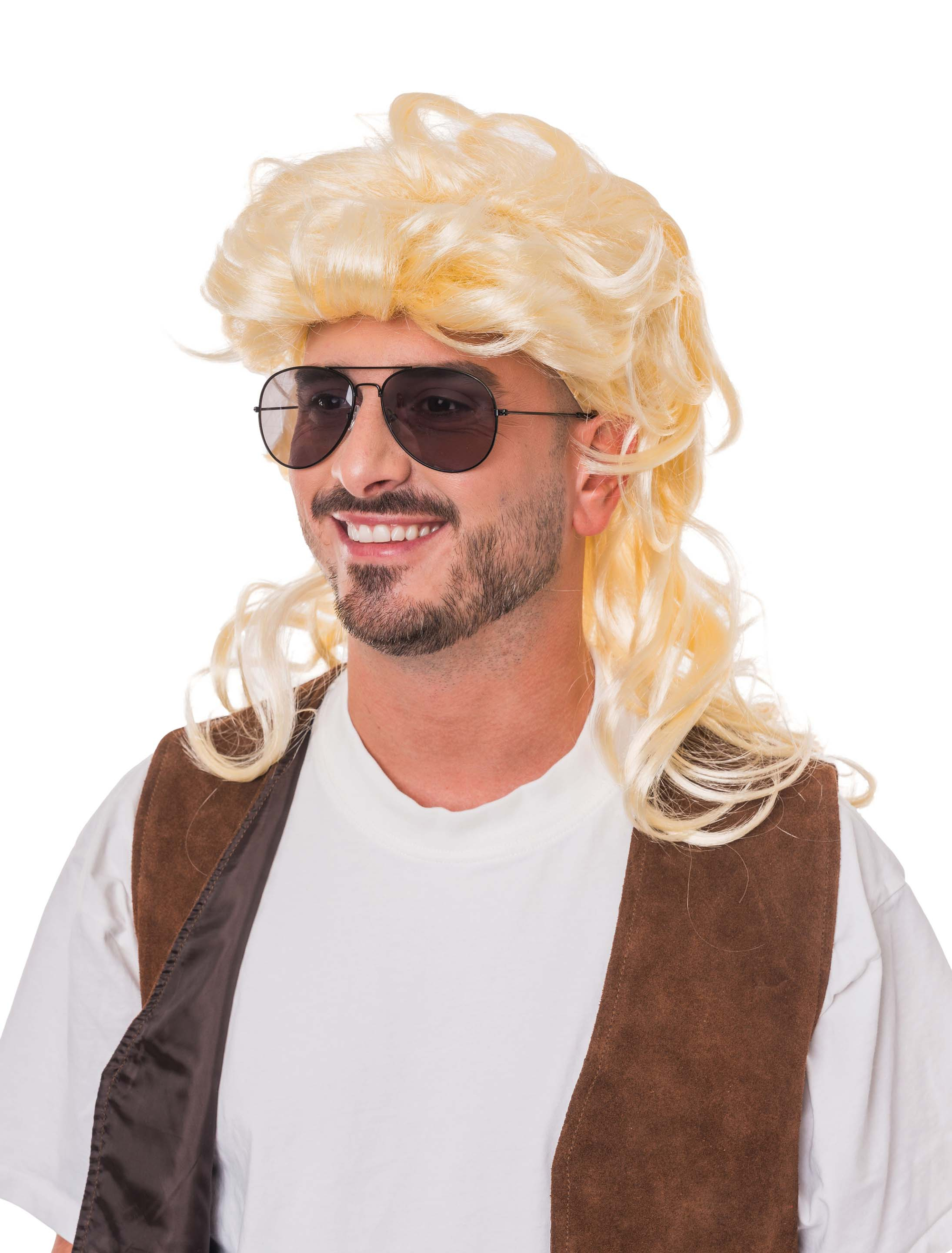 Perücke Vokuhila, lang, lockig blond