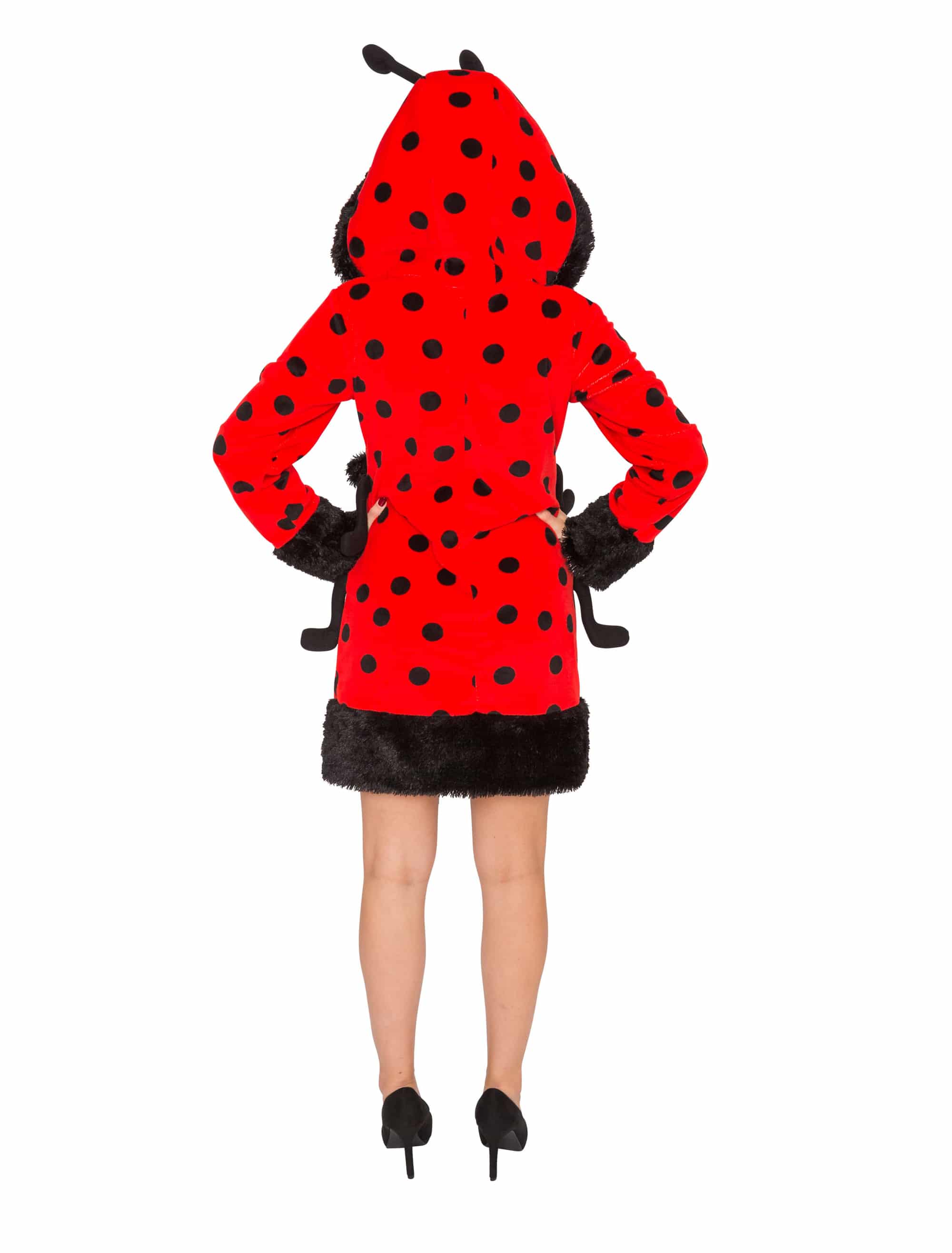 Kleid Plüsch Marienkäfer mit Kapuze Damen schwarz/rot 42-44