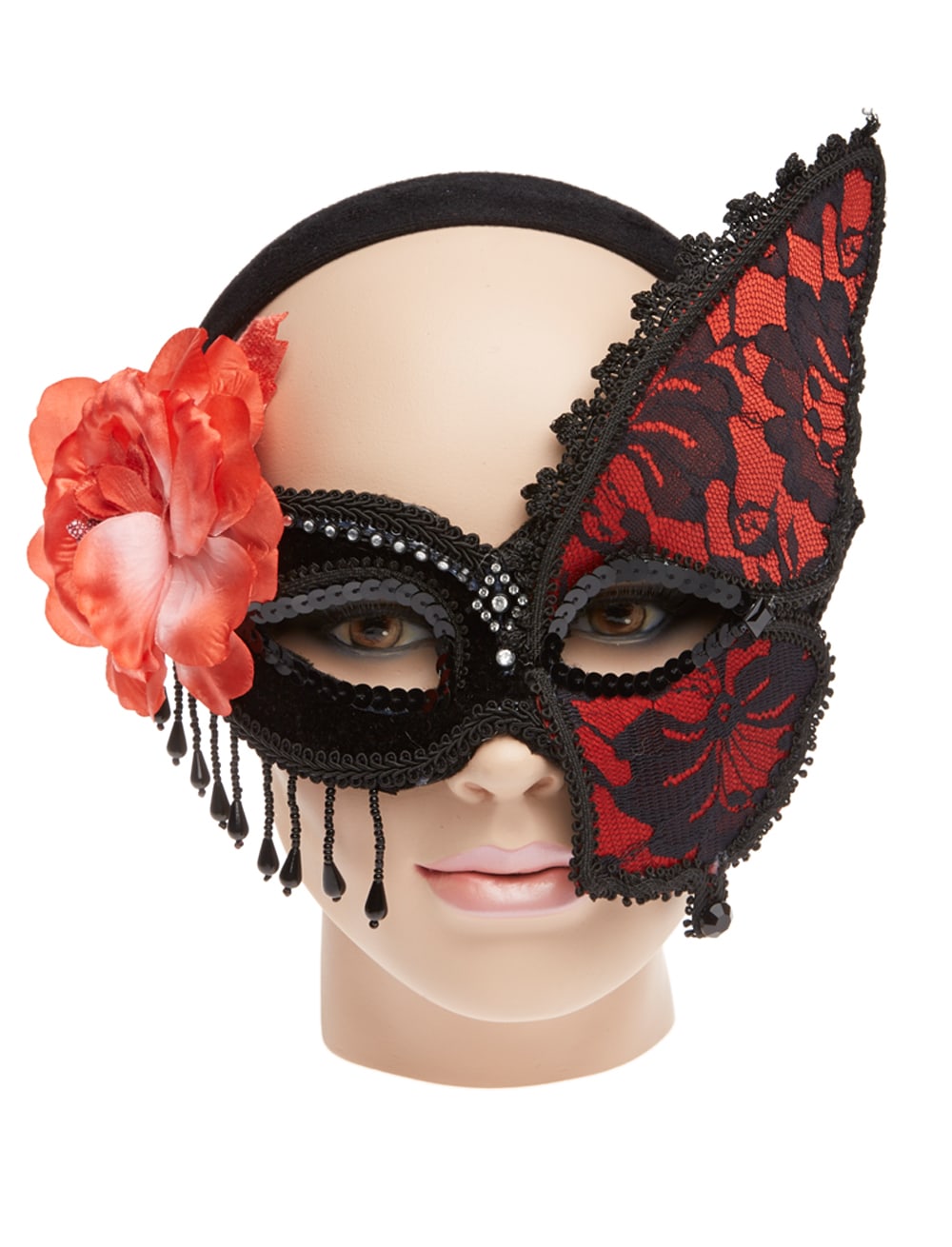 Federmaske schwarz/rot mit Bügeln