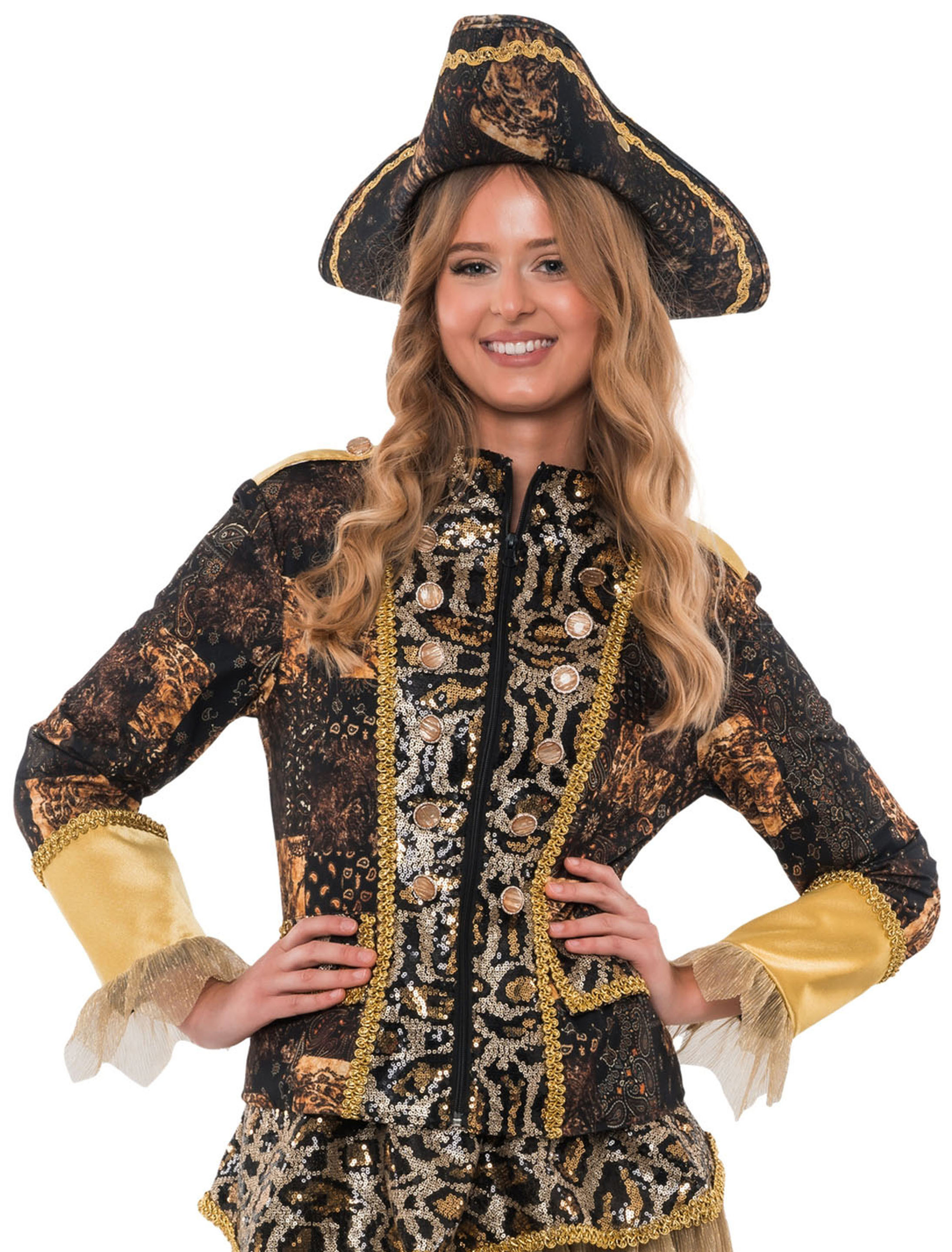 Frack Pailletten Leopard Damen braun/gold M