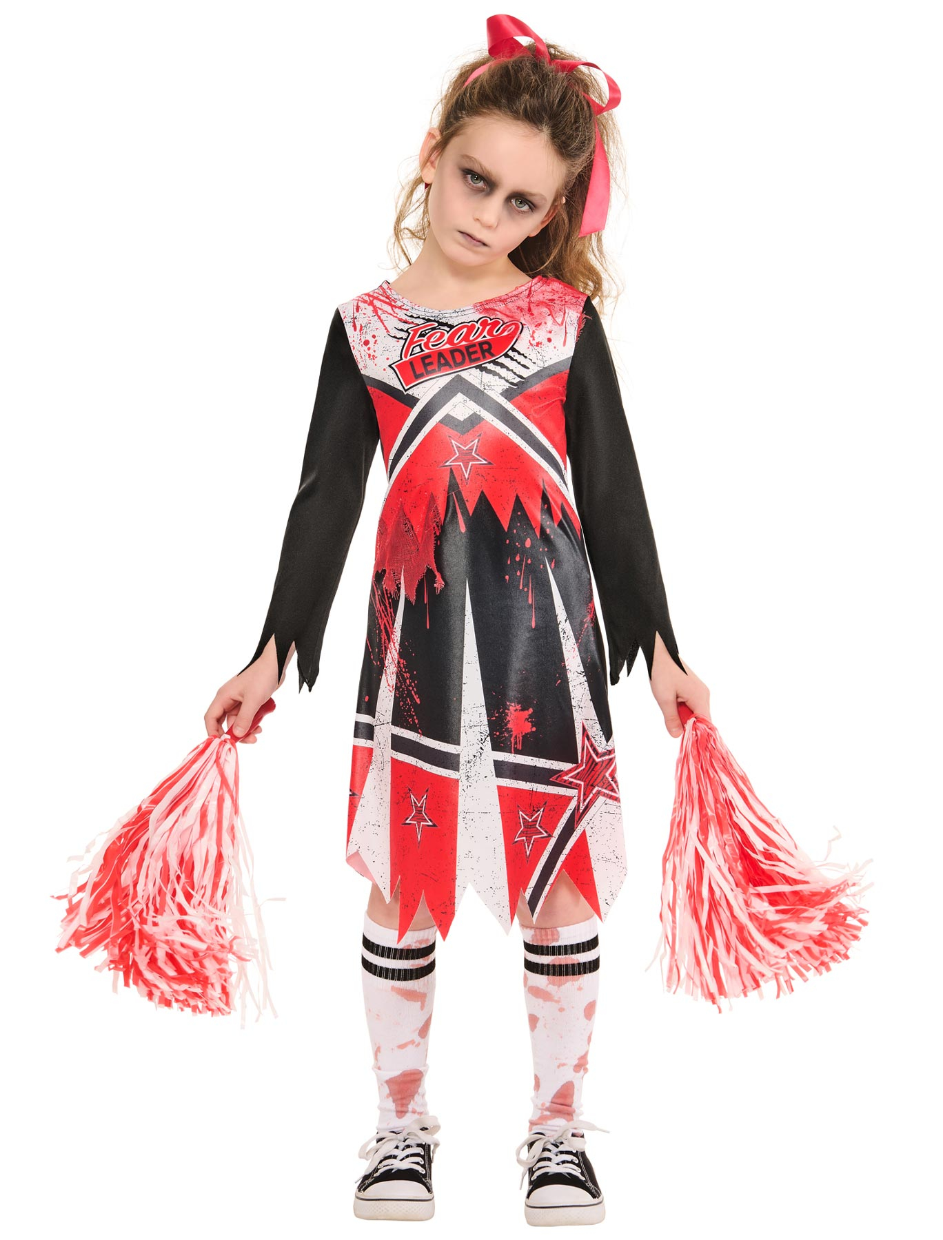 Kleid Zombie Cheerleader 2-tlg. Kinder schwarz/weiß/rot 134/140