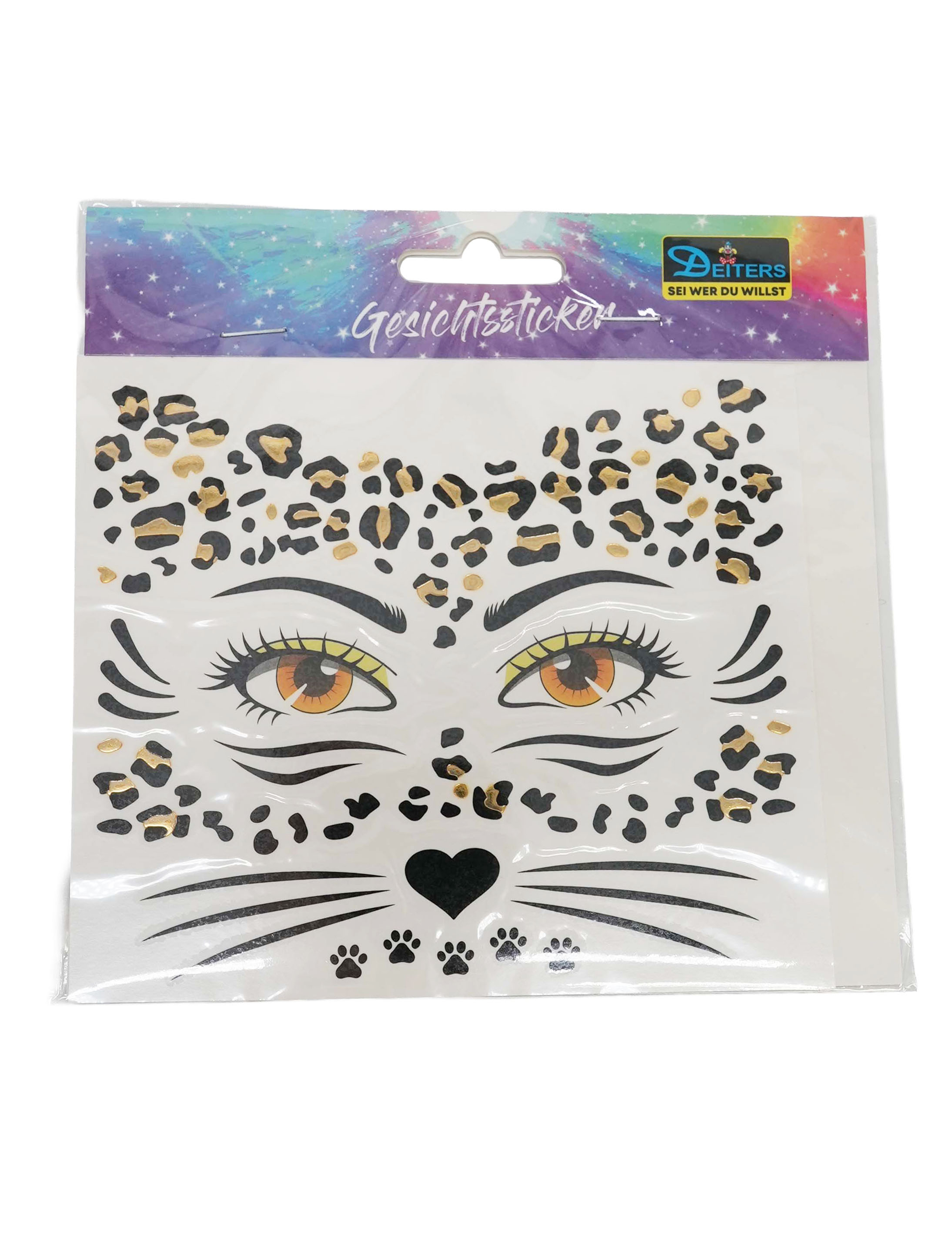 Gesichtstattoo Leopard schwarz/gold
