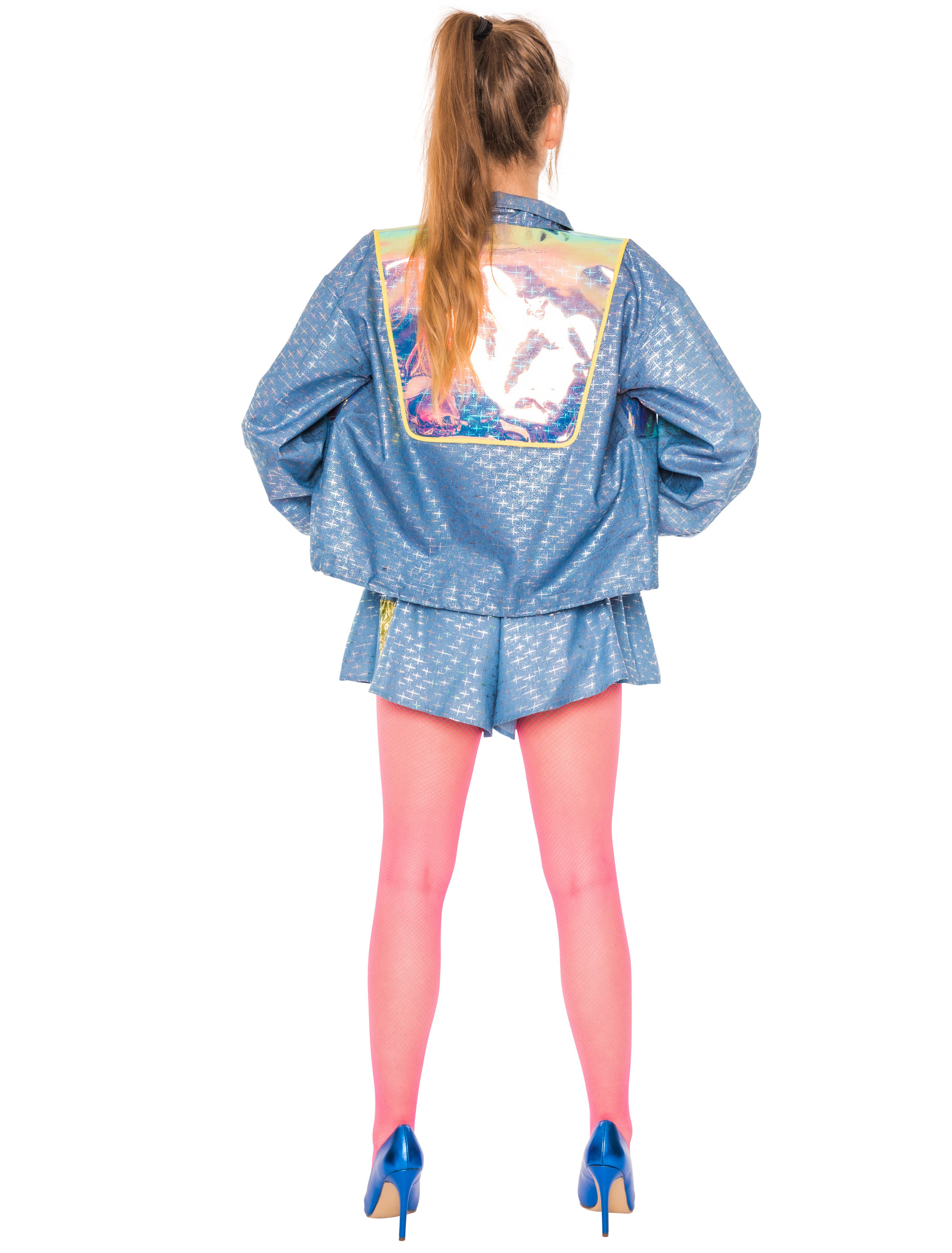 Jacke Jeanslook mit Applikation Damen blau/silber L/XL