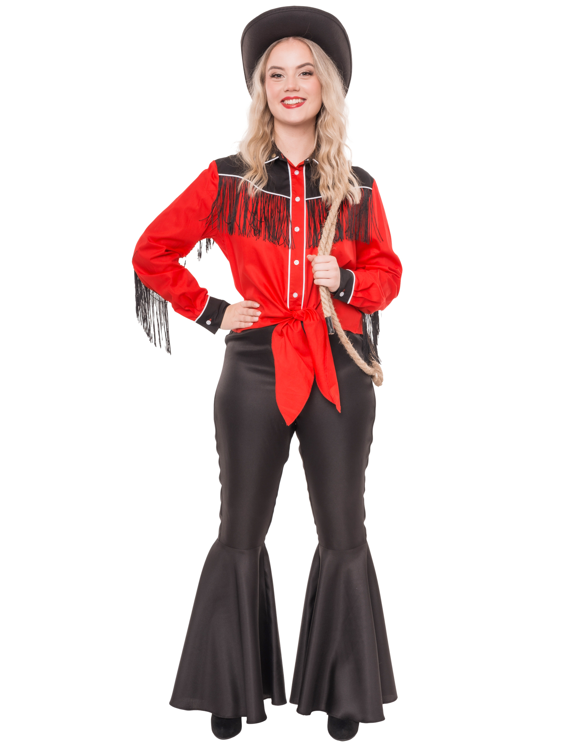Bluse Cowgirl mit Fransen Damen rot/schwarz S/M
