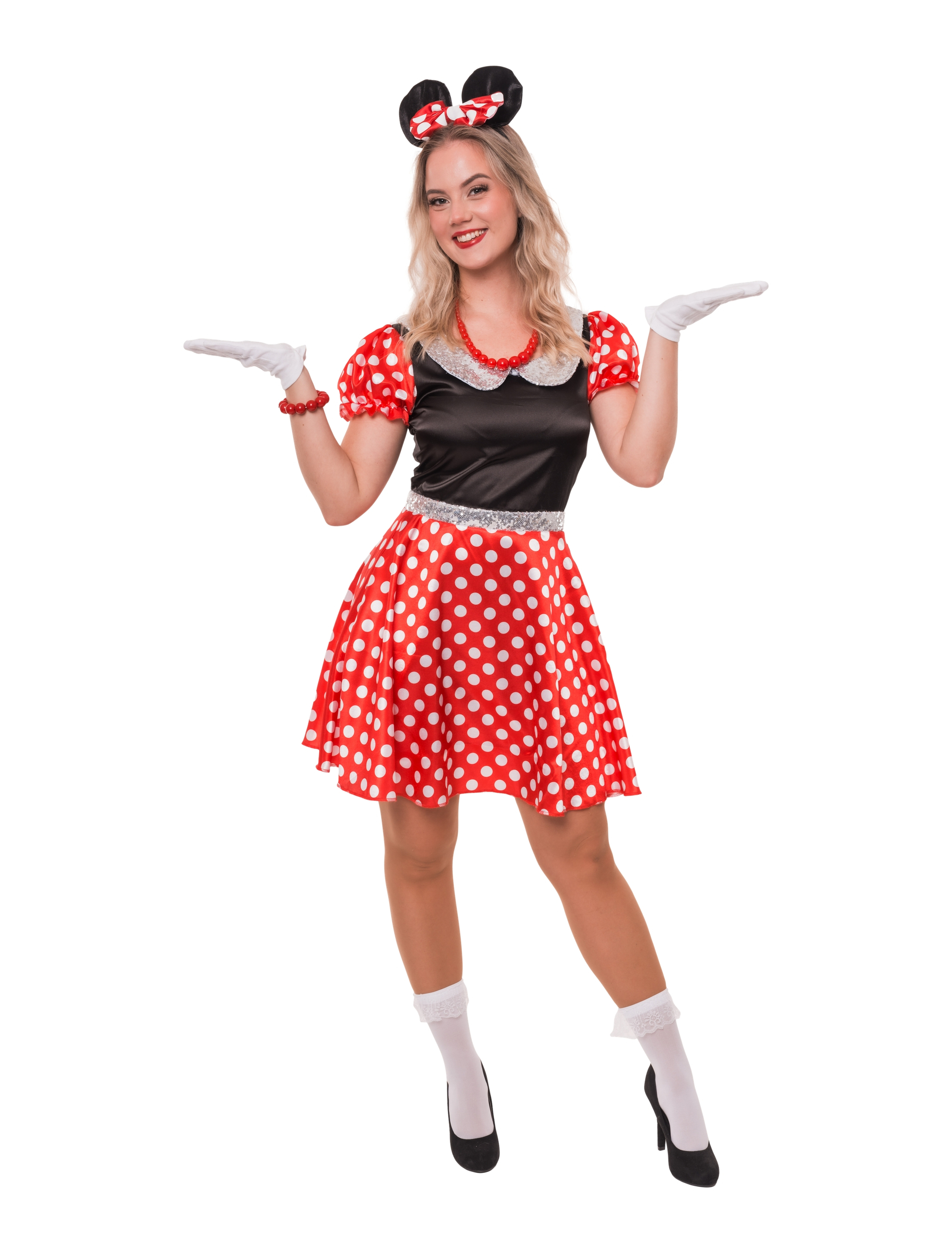 Kleid Maus Damen schwarz/weiß/rot 3XL
