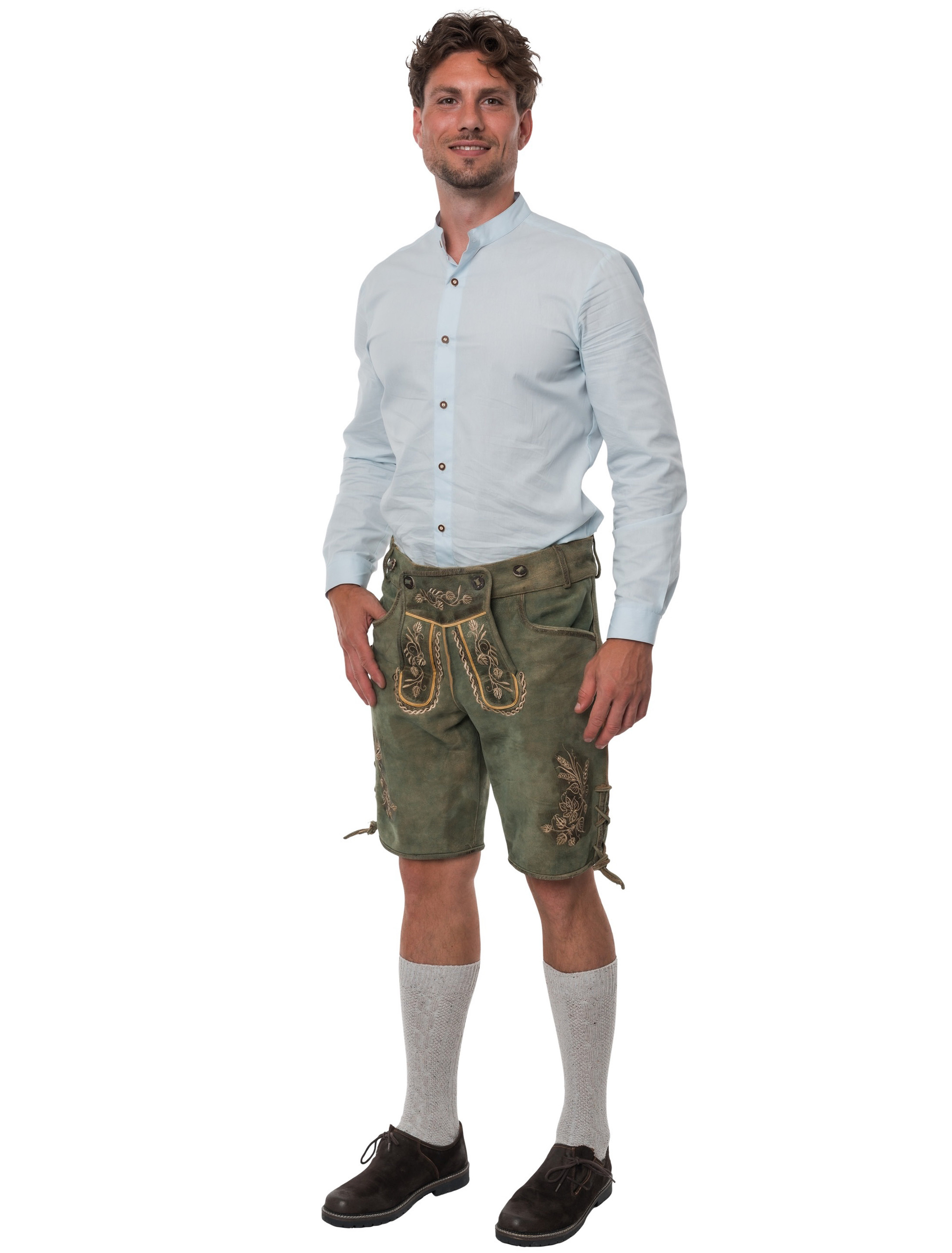 Lederhose kurz mit Blumen Herren grün S