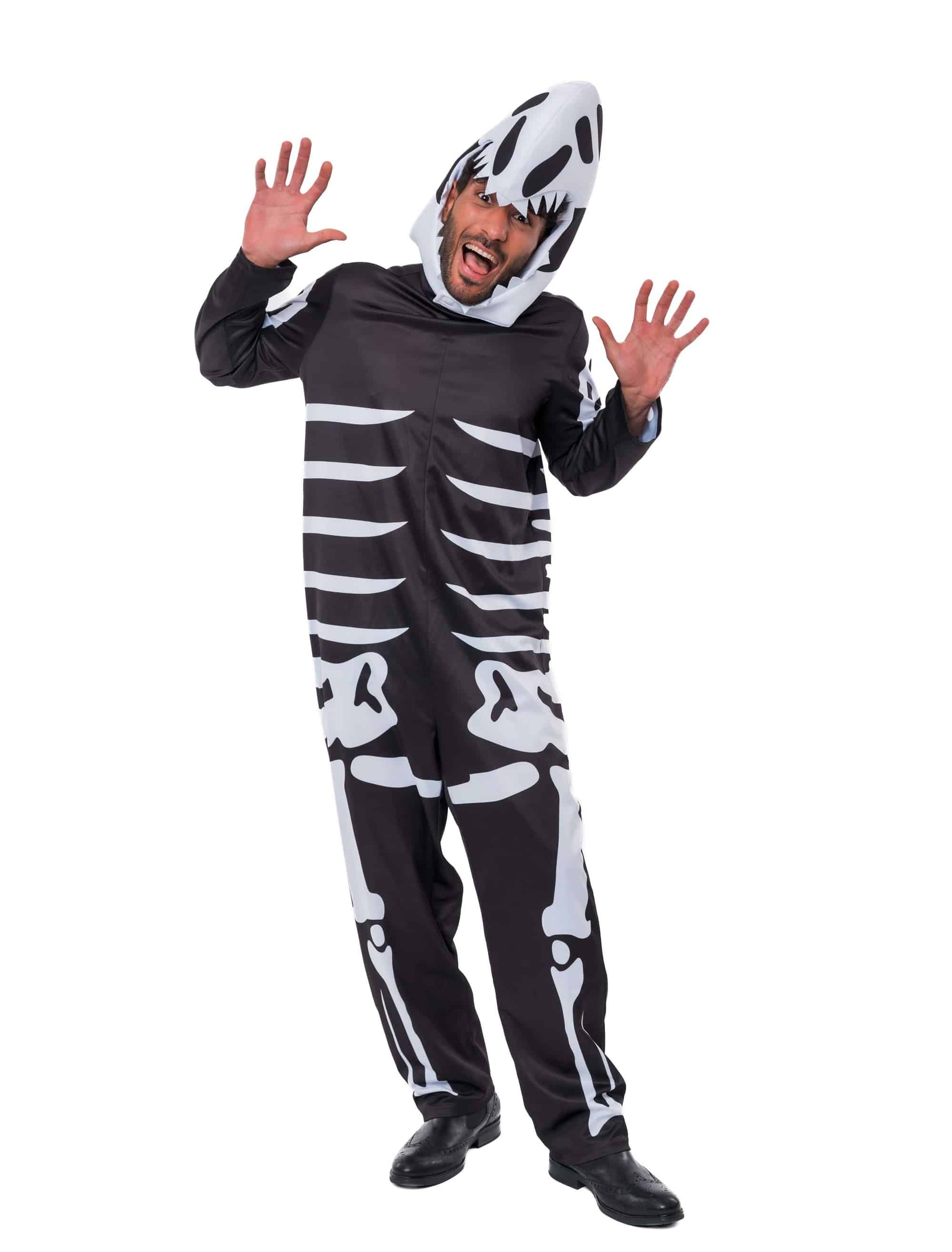 Overall Dinosaurier-Skelett mit Mütze schwarz/weiß S/M