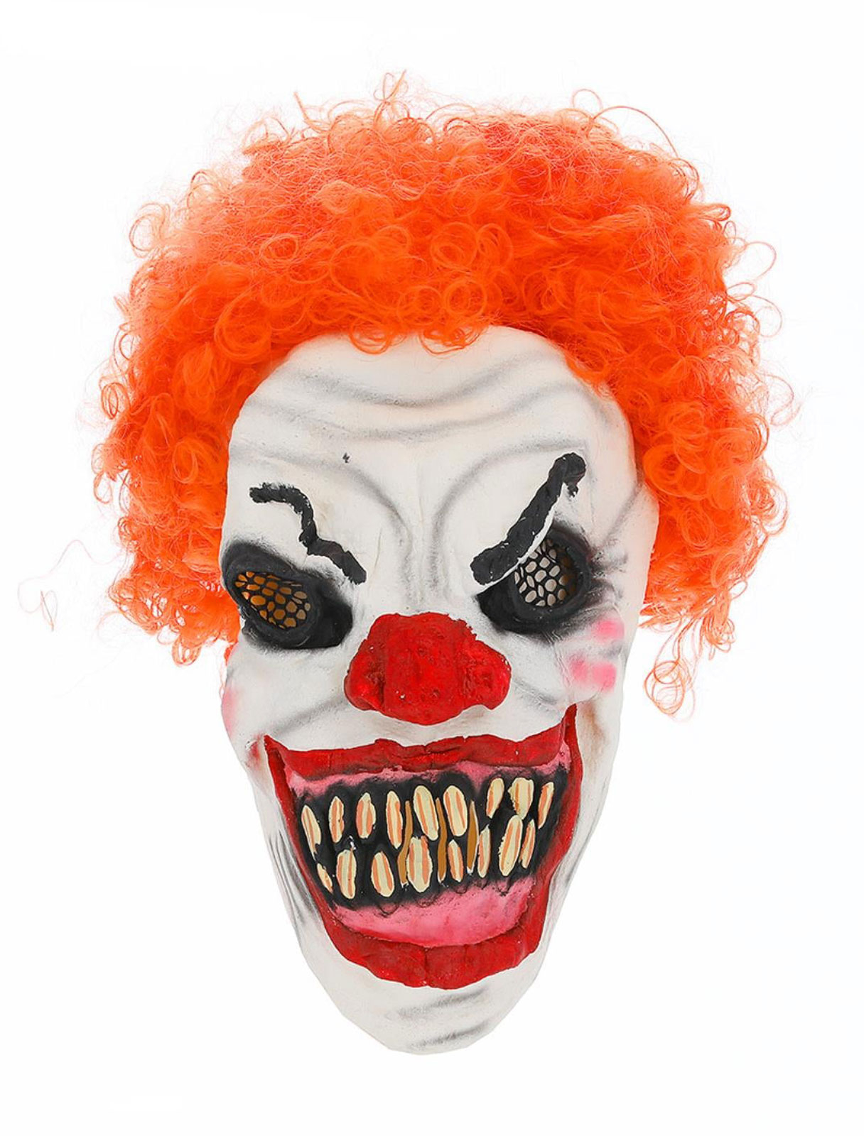Latexmaske Horrorclown mit Perücke rot/weiß