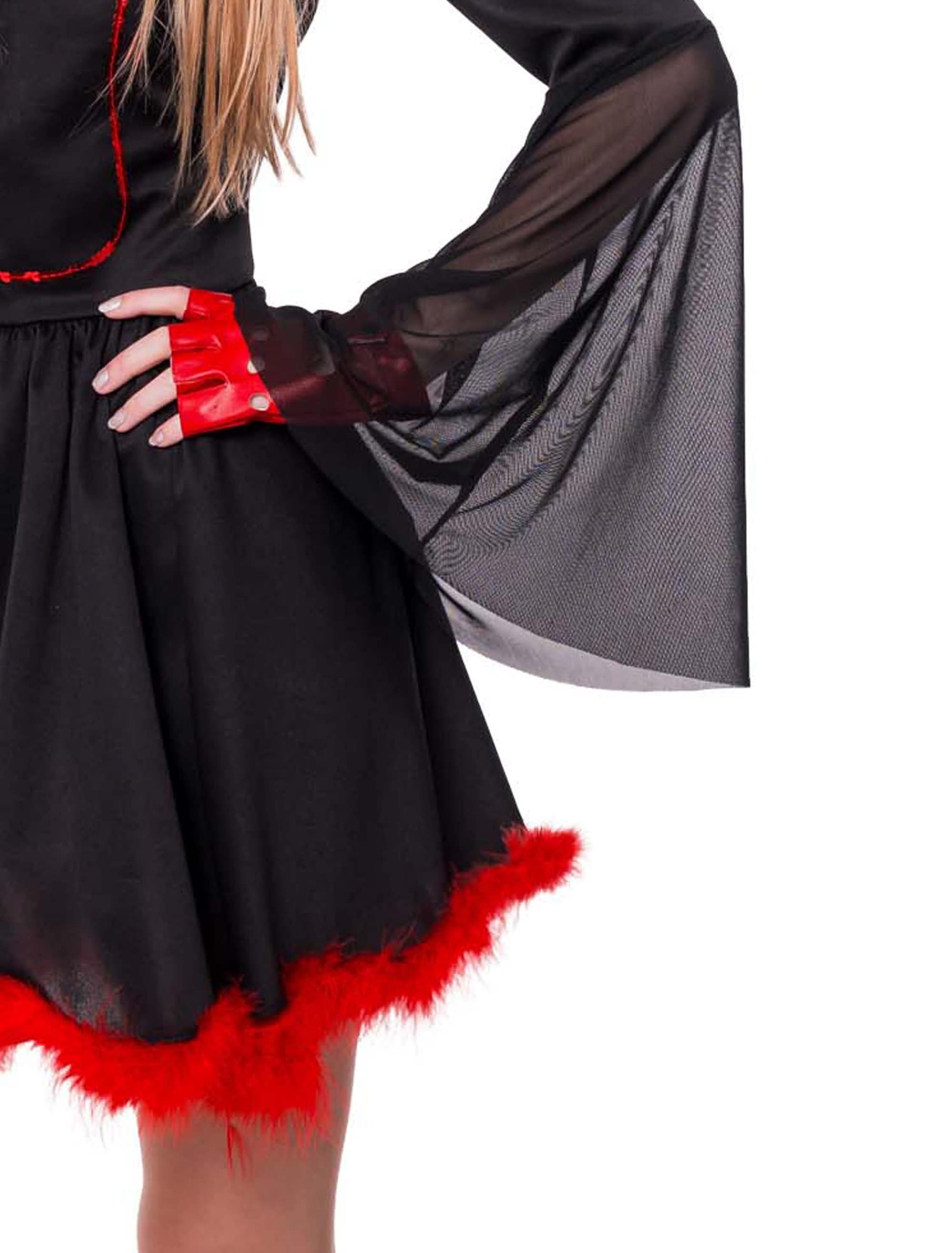 Kleid Teufel mit Schnürung und Marabu Damen schwarz/rot S