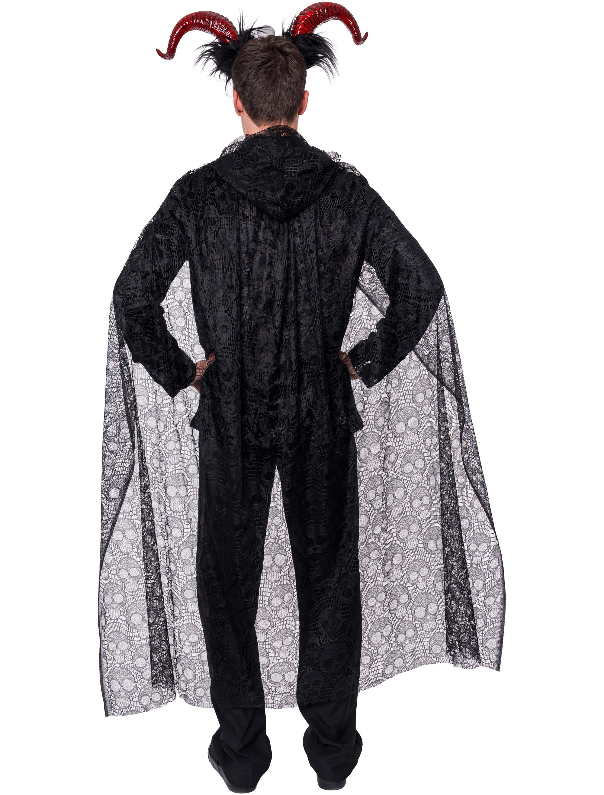 Umhang aus Spitze mit Totenköpfen Herren schwarz one size