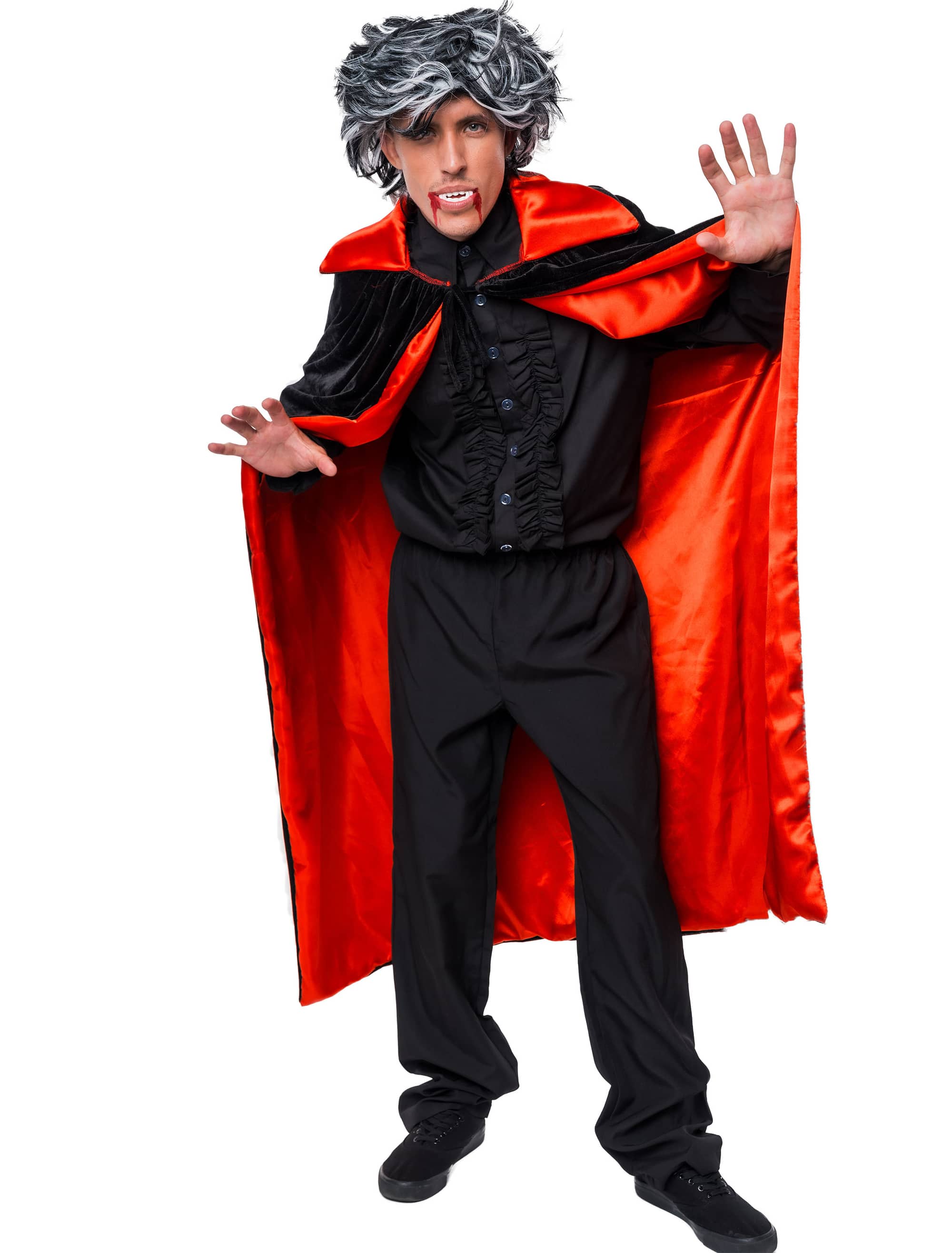Umhang Vampir Samt Herren schwarz/rot one size