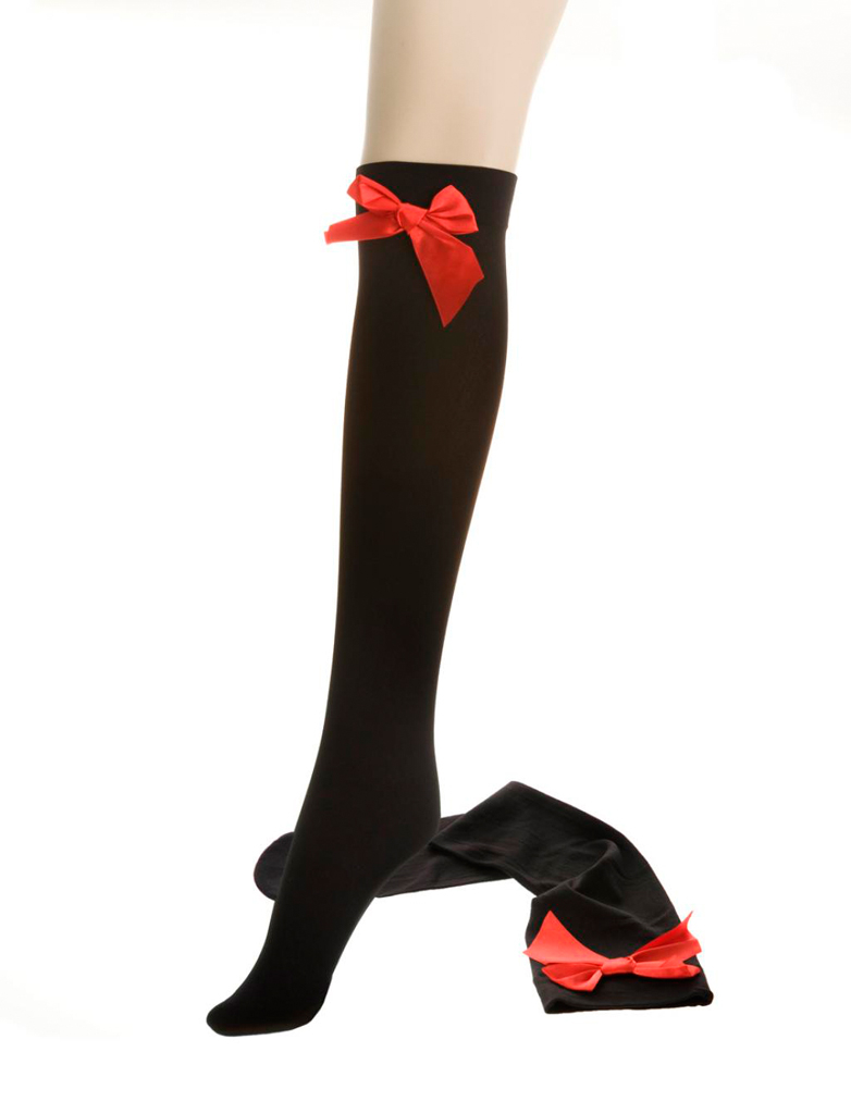 Overknee Strümpfe mit Schleife Damen schwarz/rot one size