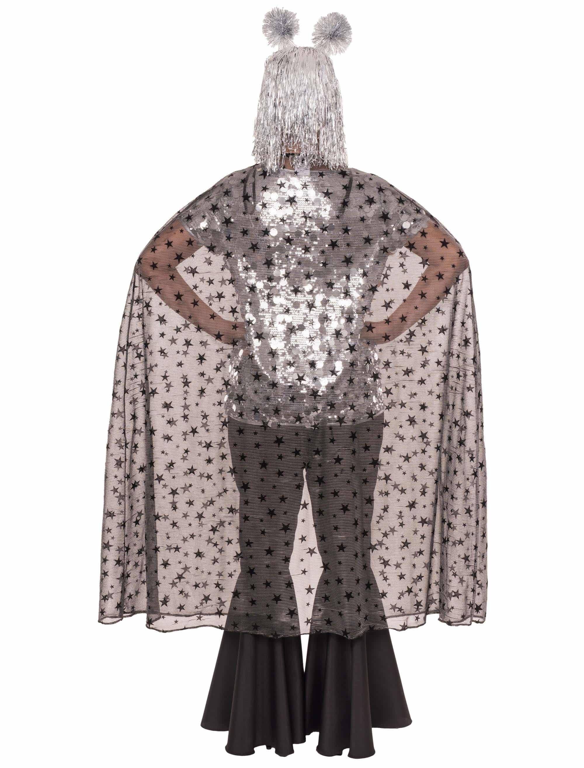 Cape mit Sternen transparent schwarz/silber one size