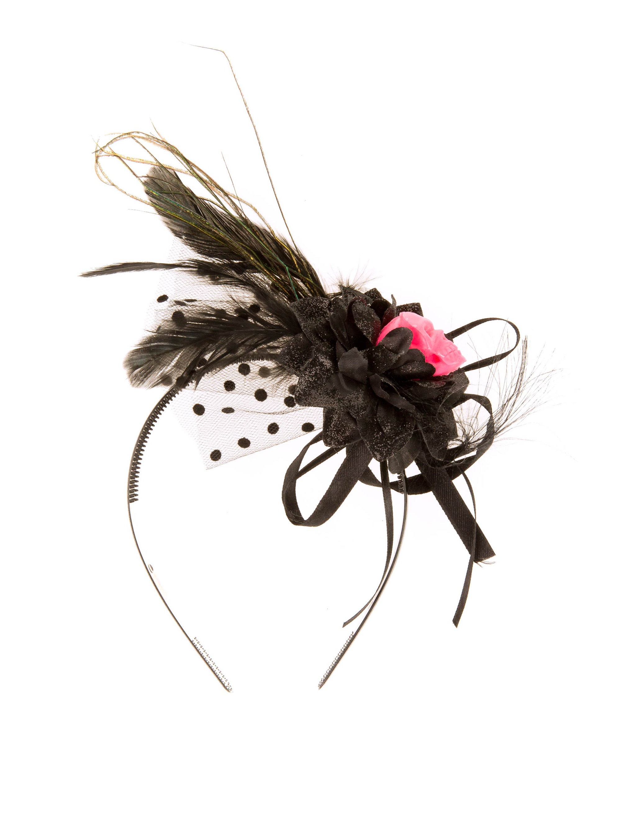 Haarreif Totenkopf mit Feder und Rose