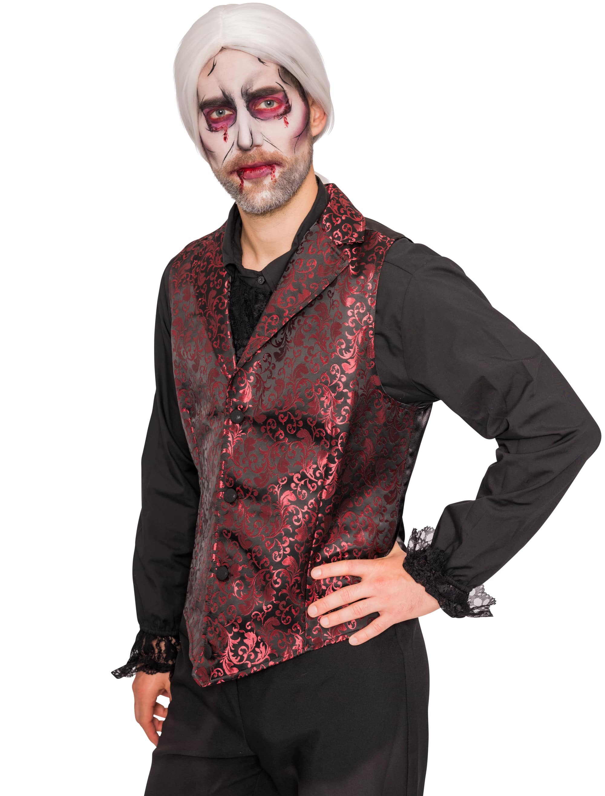 Weste Brokat Herren schwarz/rot S