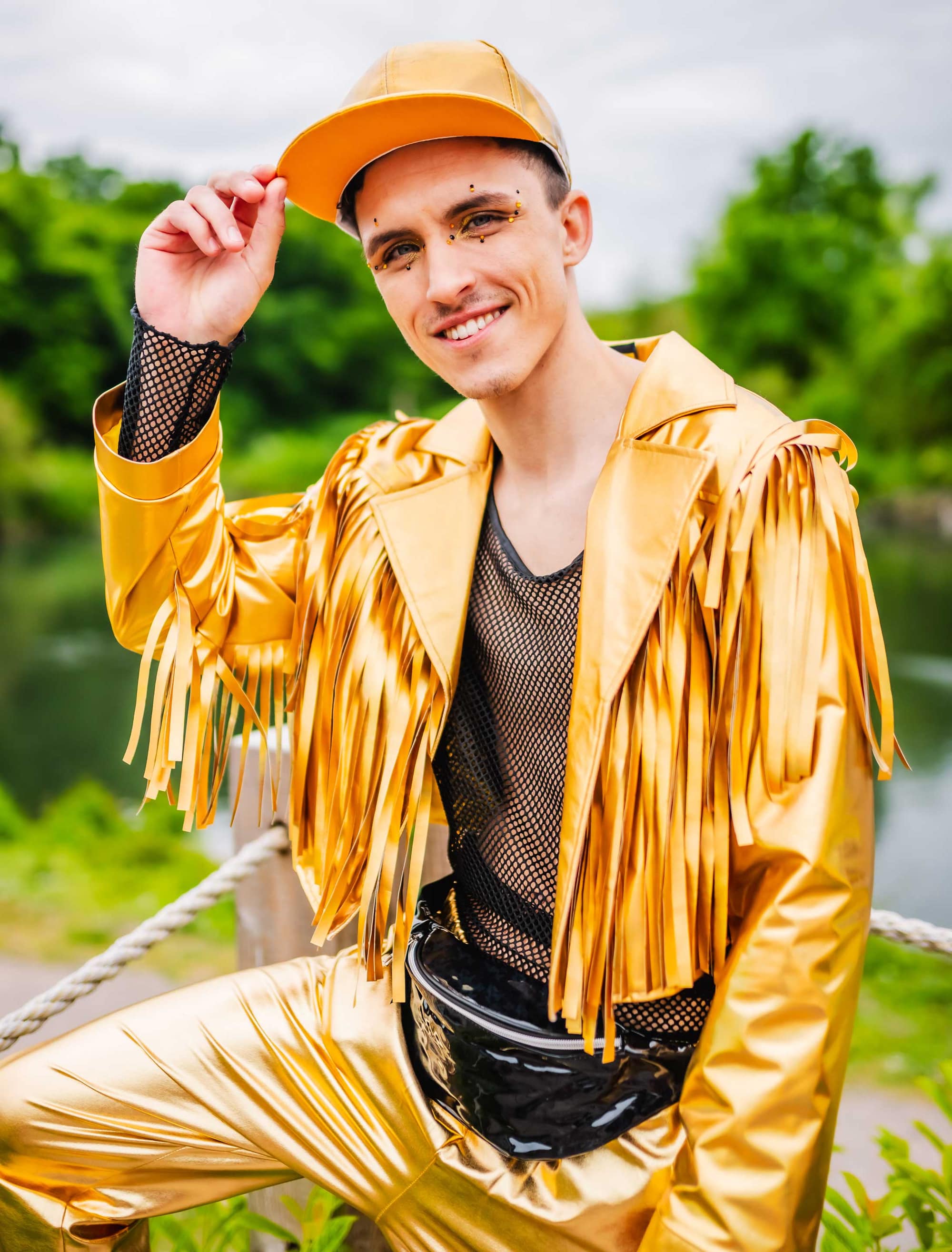 Jacke mit Fransen Metallic Damen gold L