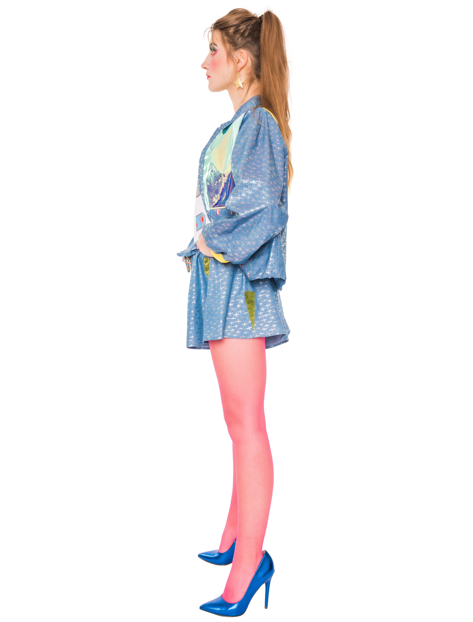 Jacke Jeanslook mit Applikation Damen blau/silber L/XL