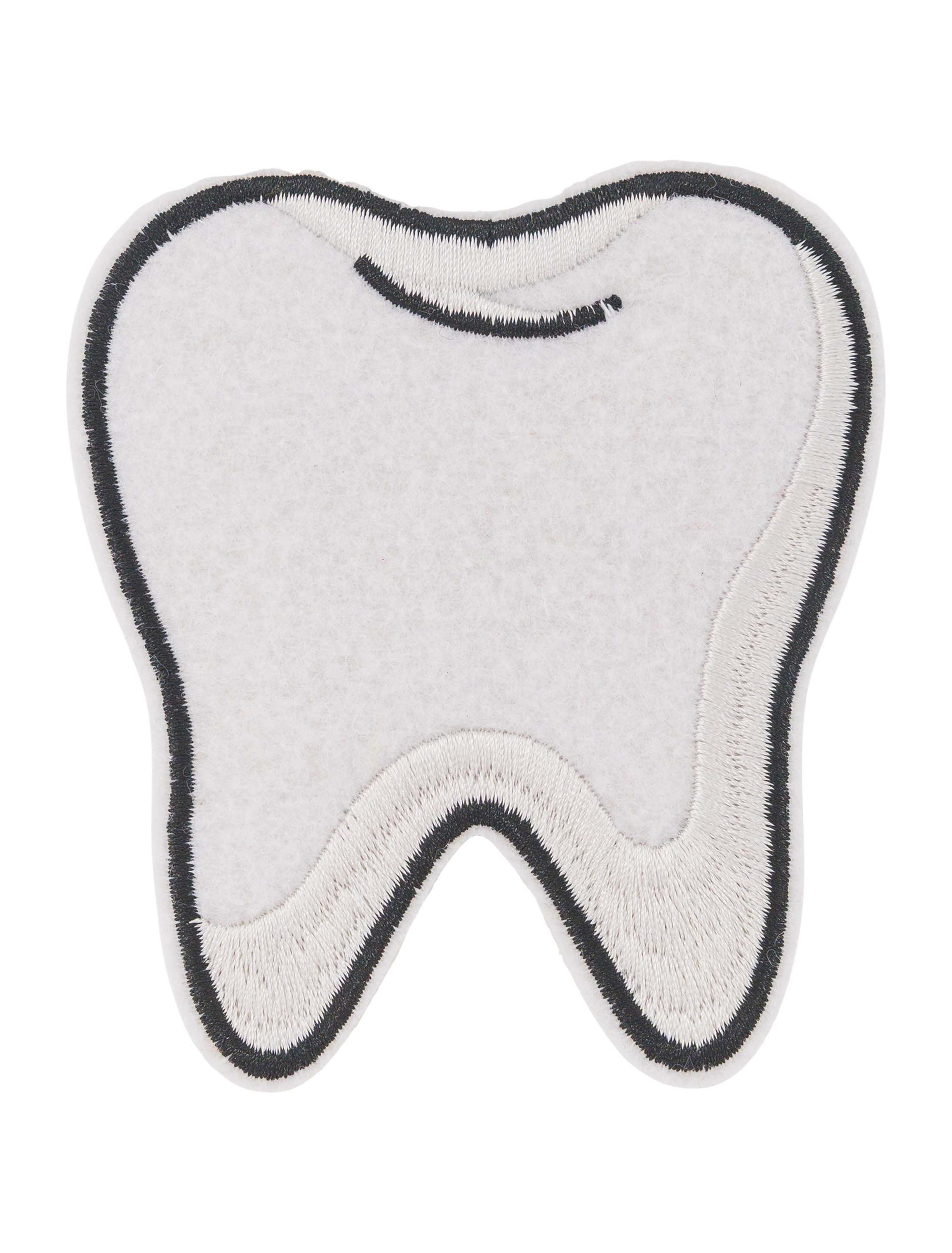 Bügelpatch Zahn 9,5cm weiß