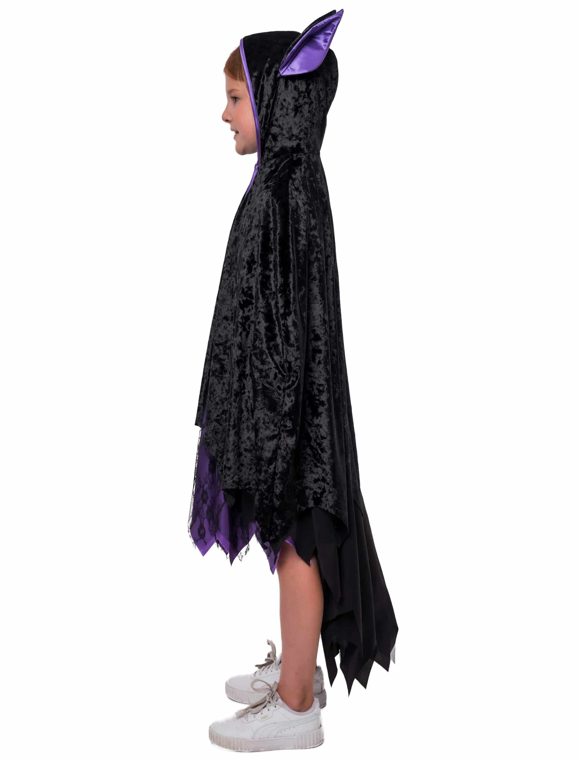 Cape Fledermaus mit Kapuze Kinder schwarz/lila one size