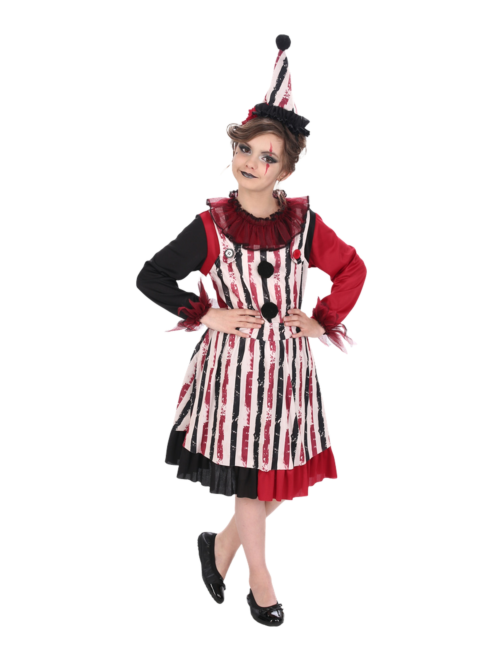 Kleid Horrorclown 2-tlg. Kinder schwarz/weiß/rot 116