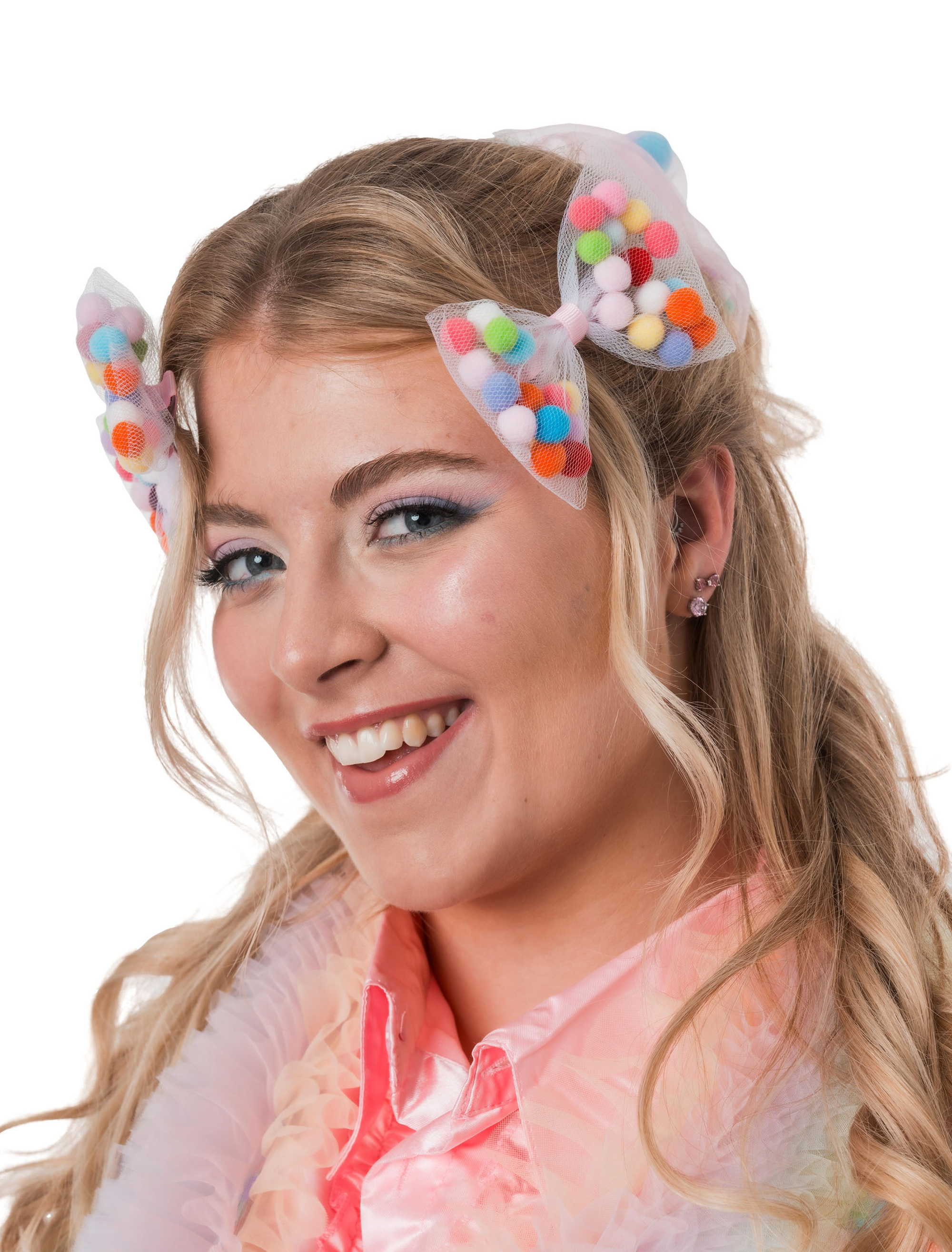 Haarklammern Schleife mit Pompoms bunt
