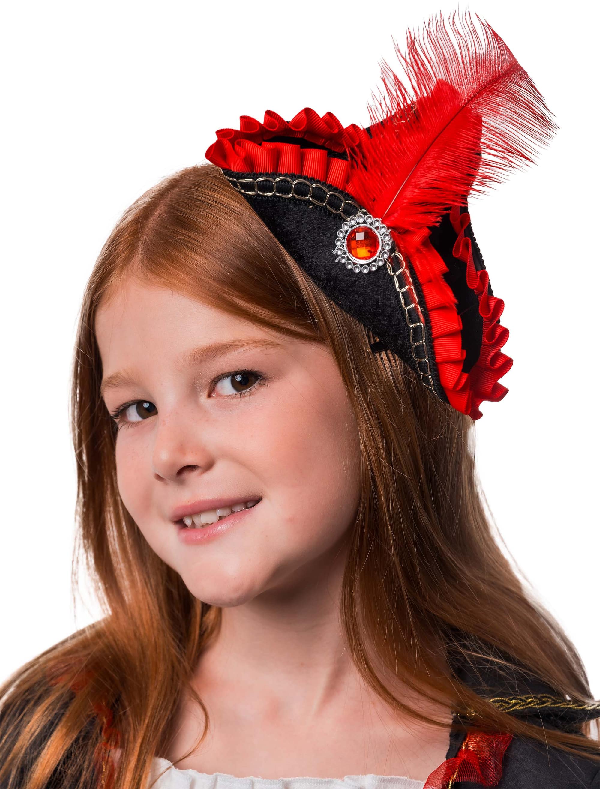 Mini-Dreispitz mit Haarclips schwarz/rot