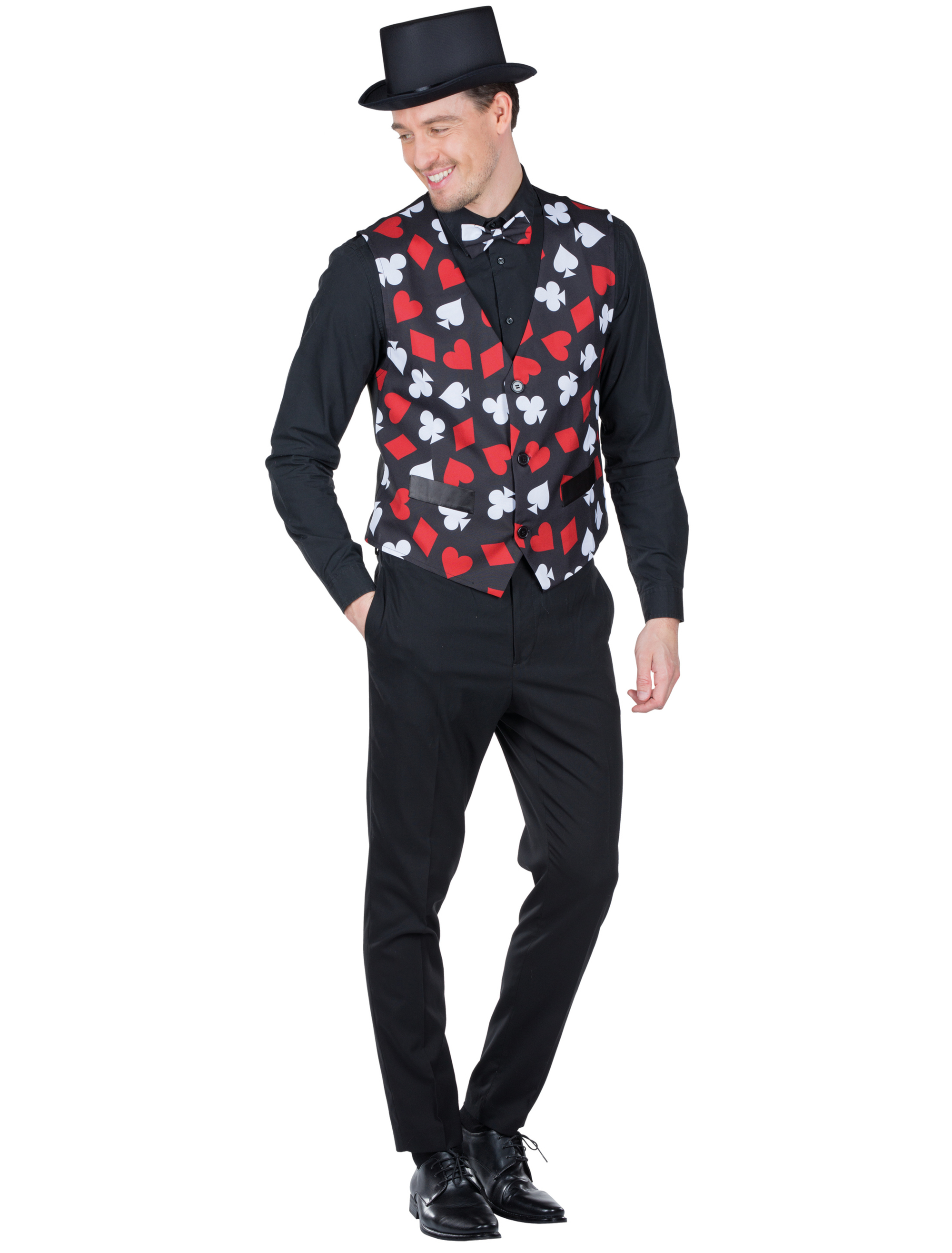 Weste Poker Herren schwarz/weiß/rot 52